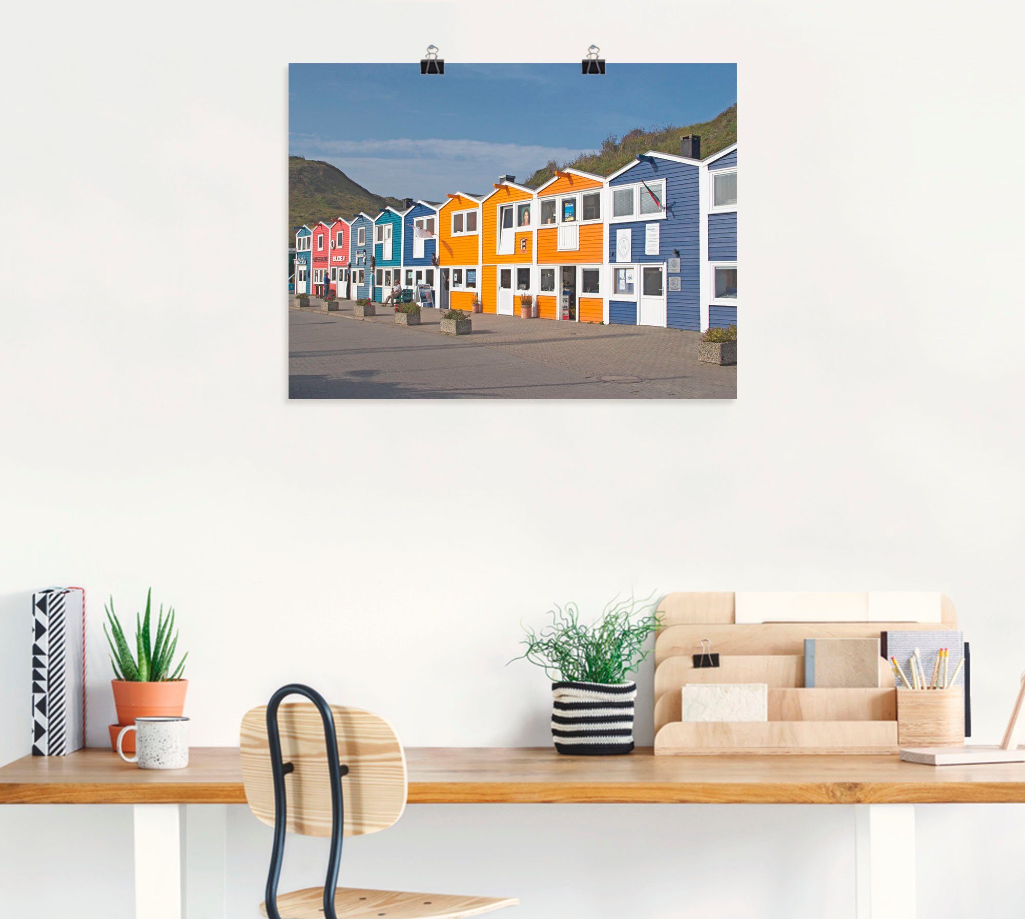 Artland Poster Veelkleurige kramen op Helgoland als artprint op linnen, muursticker of poster in verschillende maten