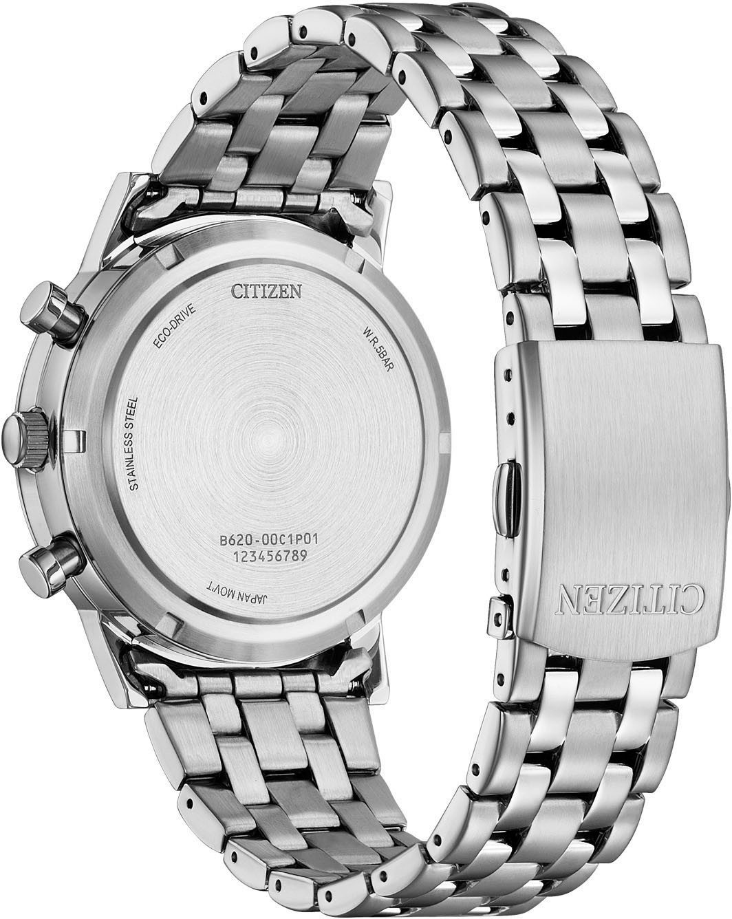 Citizen Chronograaf Polshorloge, solar, herenhorloge, roestvrijstalen band, datum, stopwatchfunctie