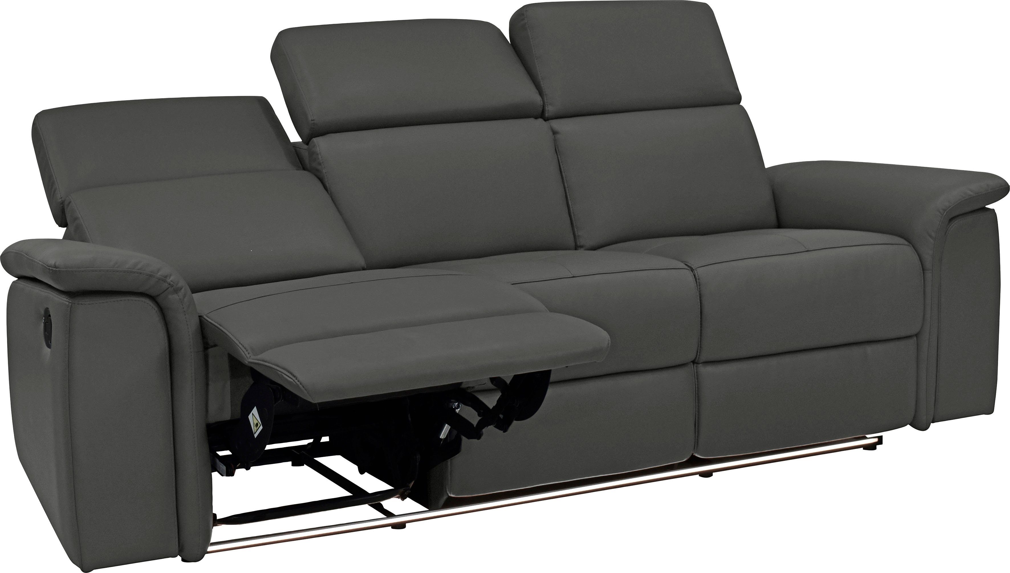 Places of Style 3-zitsbank Pareli 229 cm, handmatige en elektrische relaxfunctie in 2 zits USB, verstelbare hoofdsteun, LED-verlichting, in echt leer, kunstleer, geweven stof