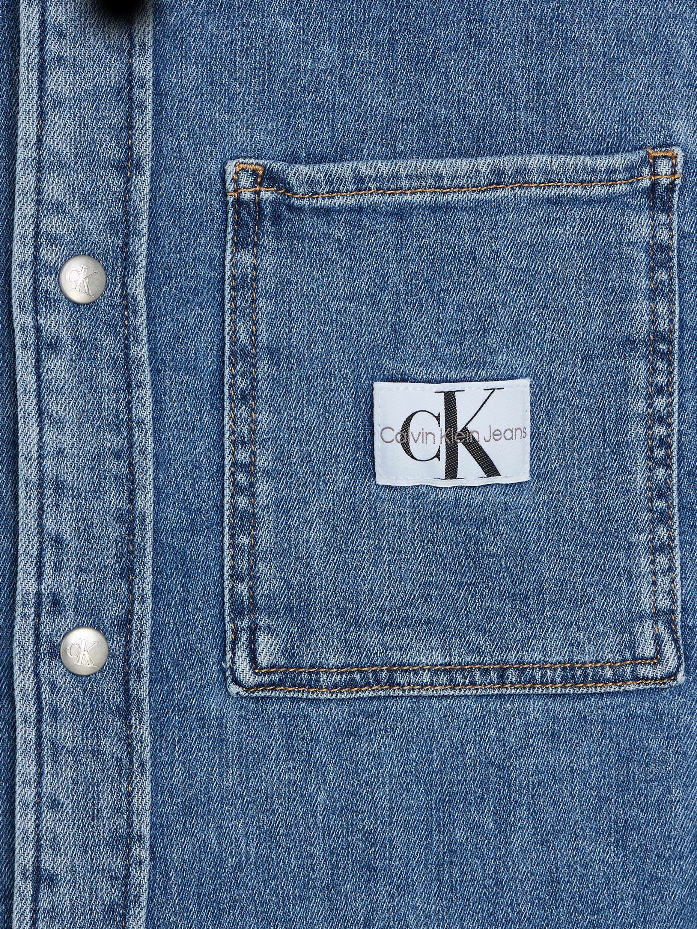 Calvin Klein Jeans overhemd LINEAR SLIM DENIM SHIRT met -logobadge