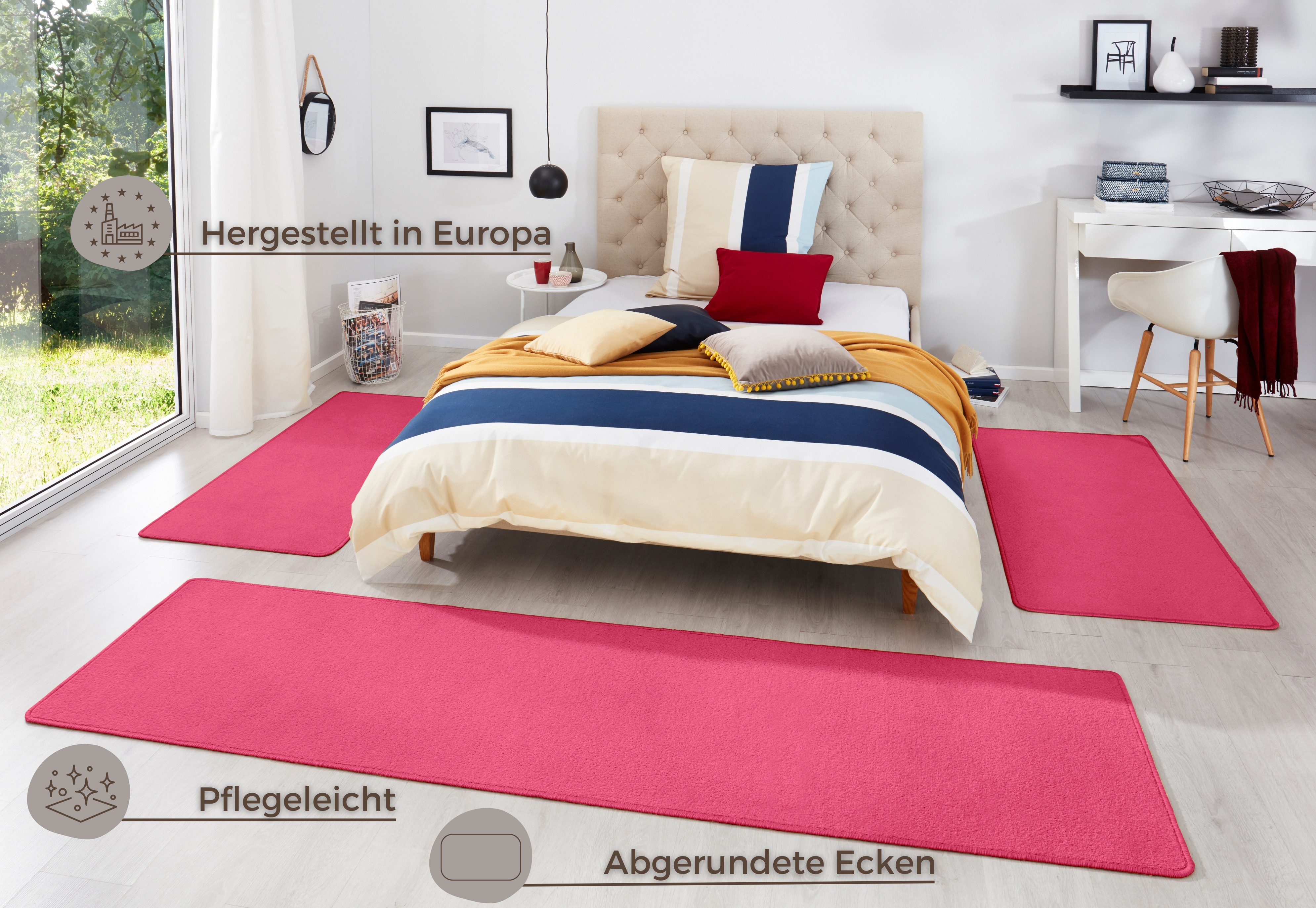 HANSE Home Set slaapkamerkleedjes Fancy Unikleur, slaapkamerkleed, 3-delige loperset voor de slaapkamer