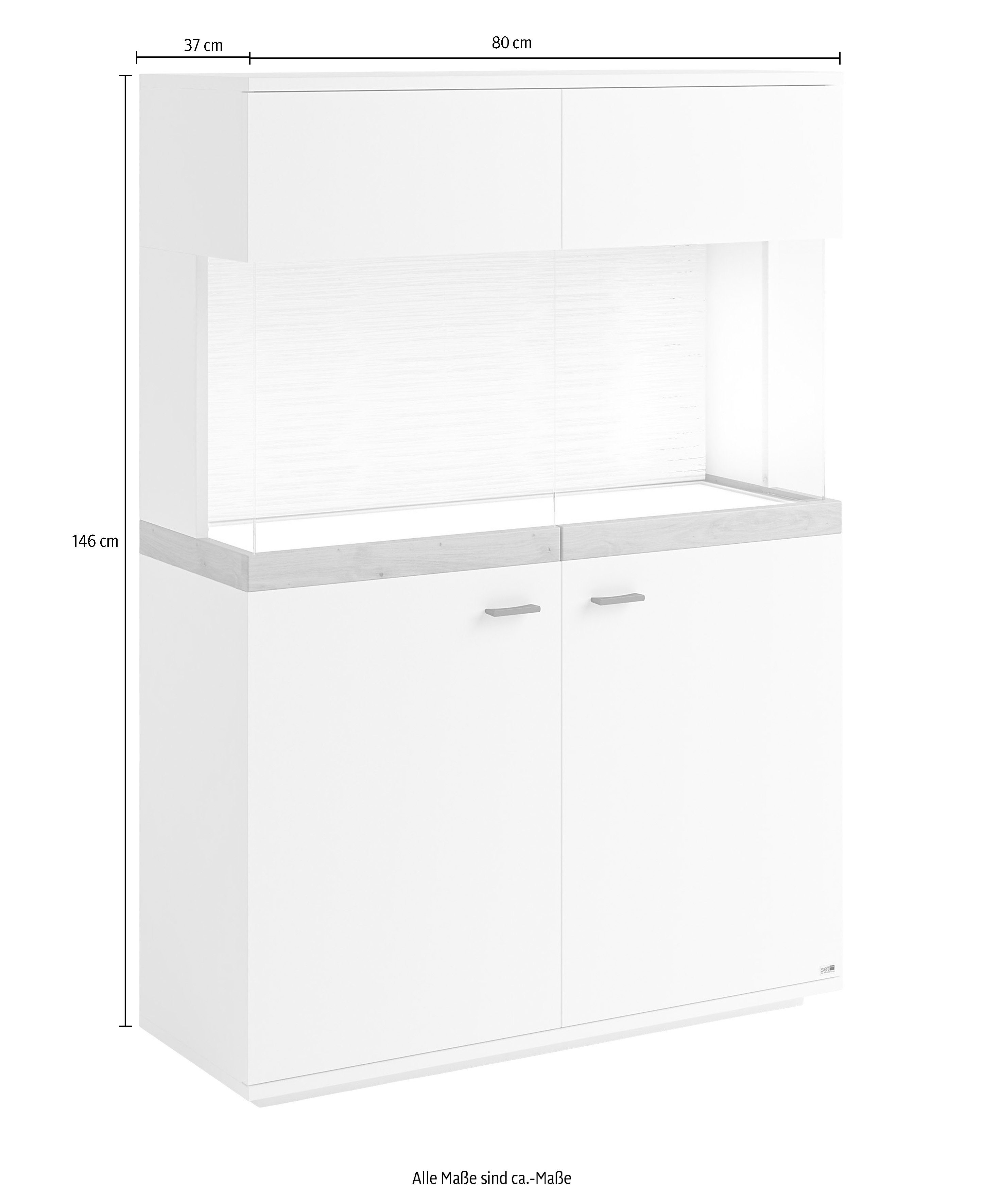 set one by Musterring Vitrinekast Lancaster Kleuren wit of grijs met eikenafwerking, met LED-verlichting