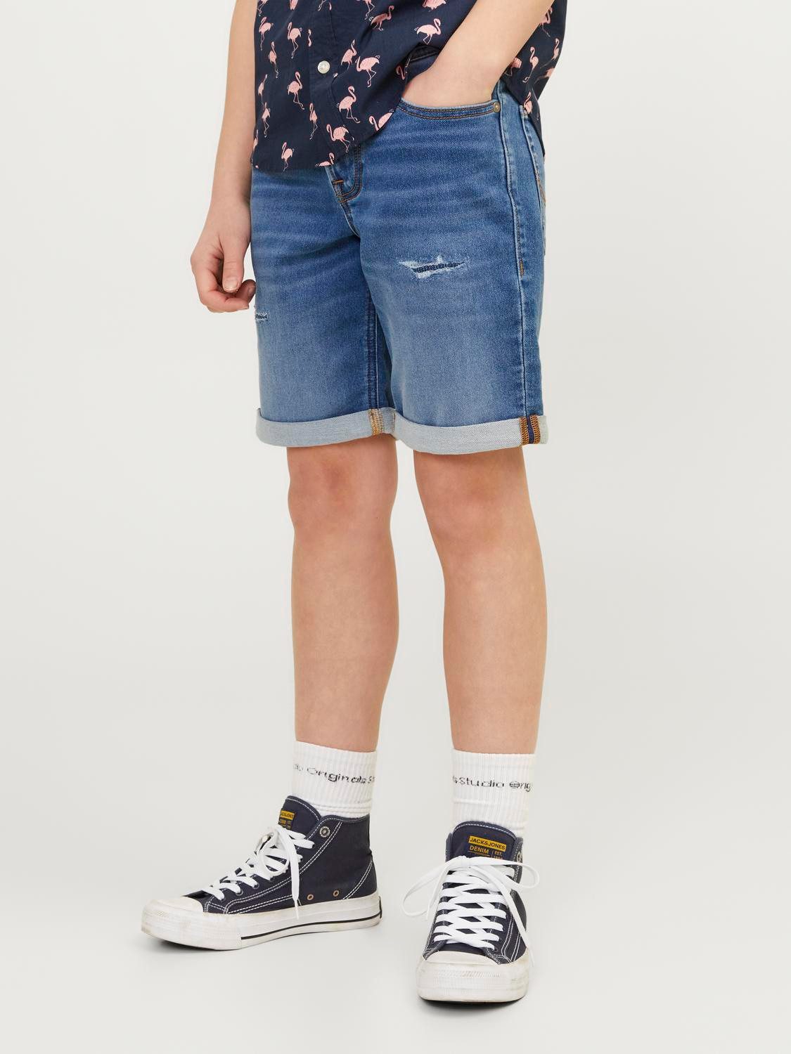 Jack & jones JUNIOR denim short JJIRICK JJICON blue denim 633 Korte broek Blauw Jongens Stretchdenim 140