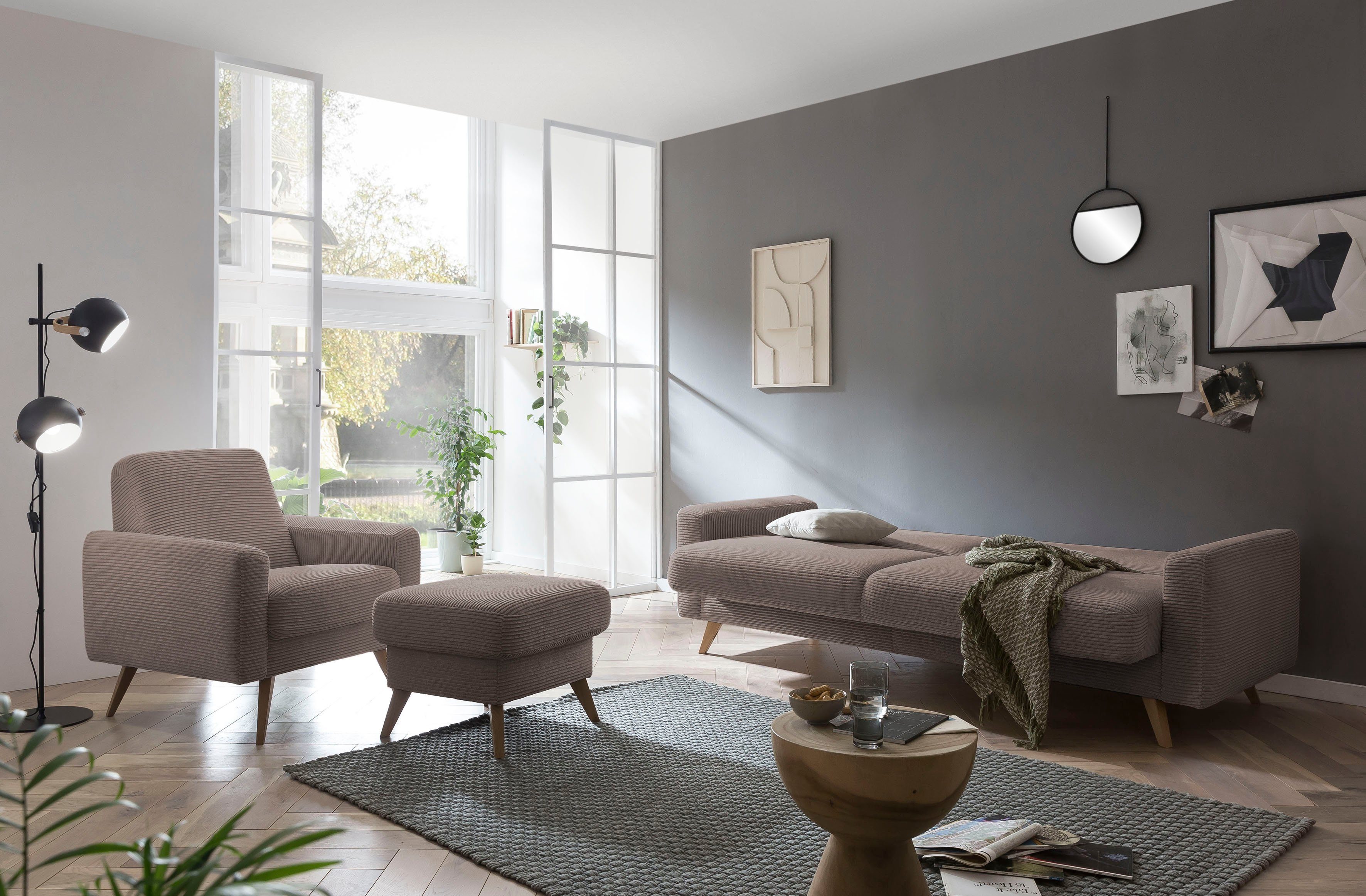 exxpo - sofa fashion 3-zitsbank Samso, elegant en comfortabel, actuele cord bekleding, kantelbank