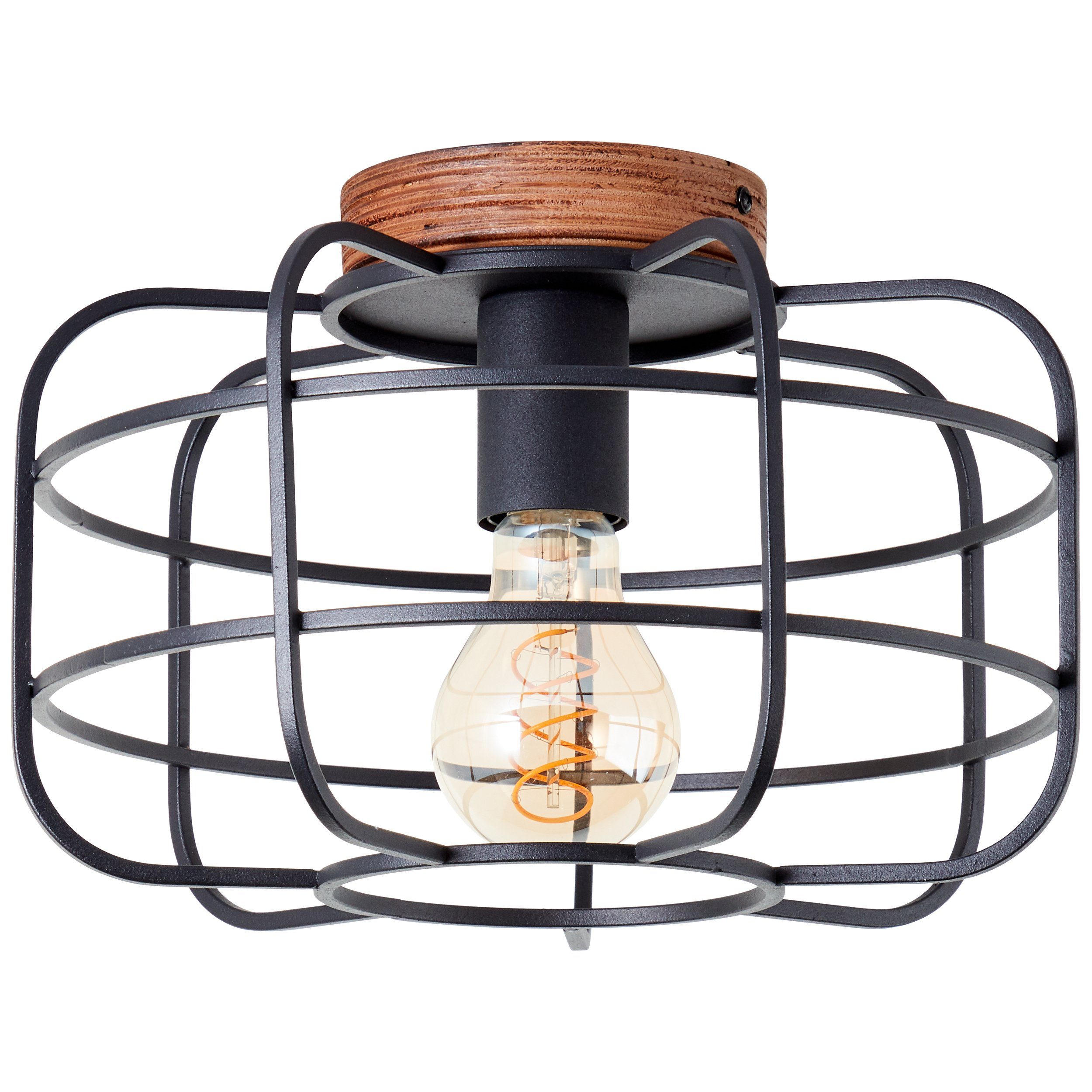 Brilliant Leuchten Plafondlamp Gwen D 30 cm, H 20 cm, E27, metaal/hout, zwart