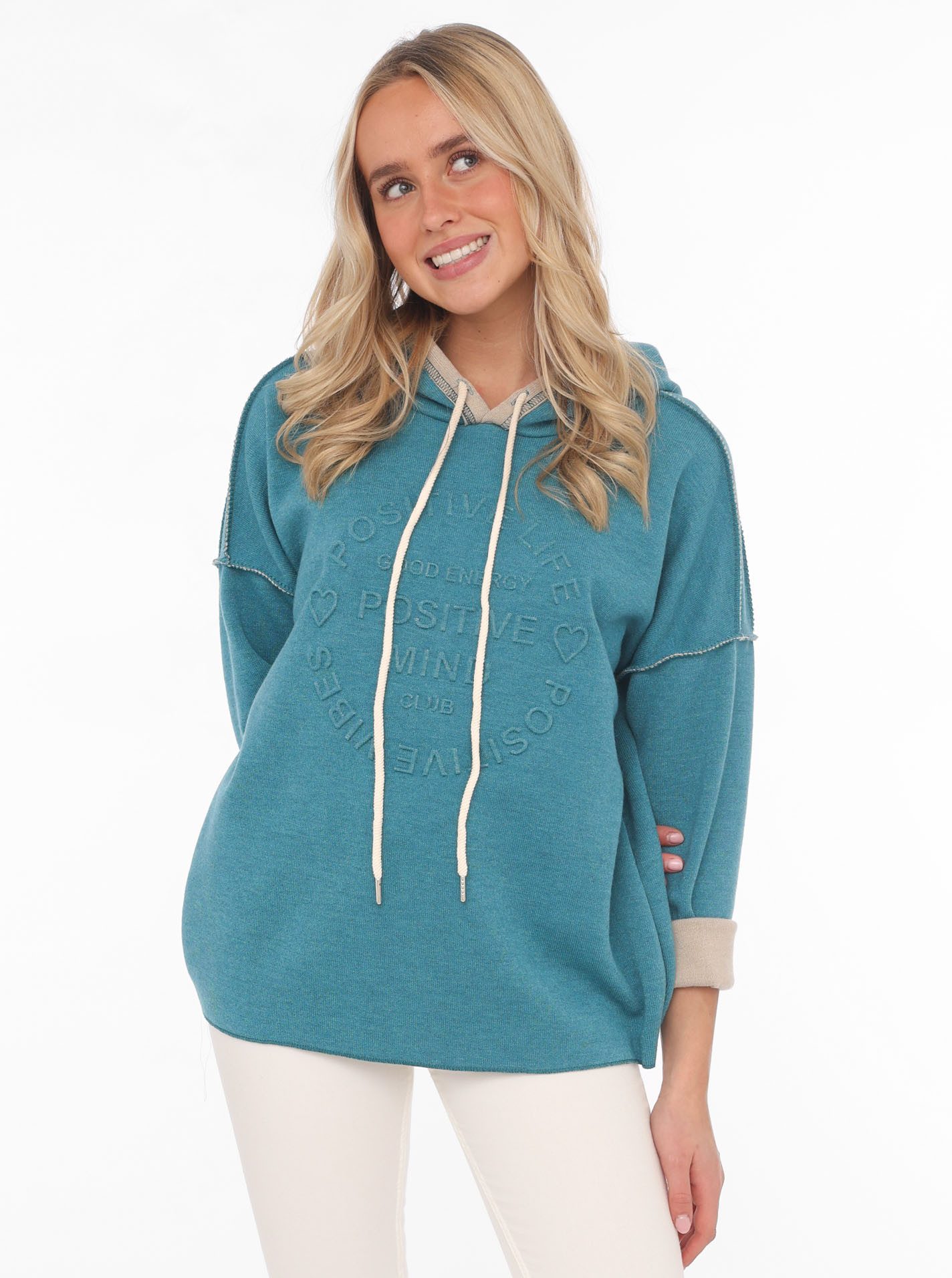Zwillingsherz Hoodie "Positive Mind" met capuchon, 3/4 mouw en stempeldruk