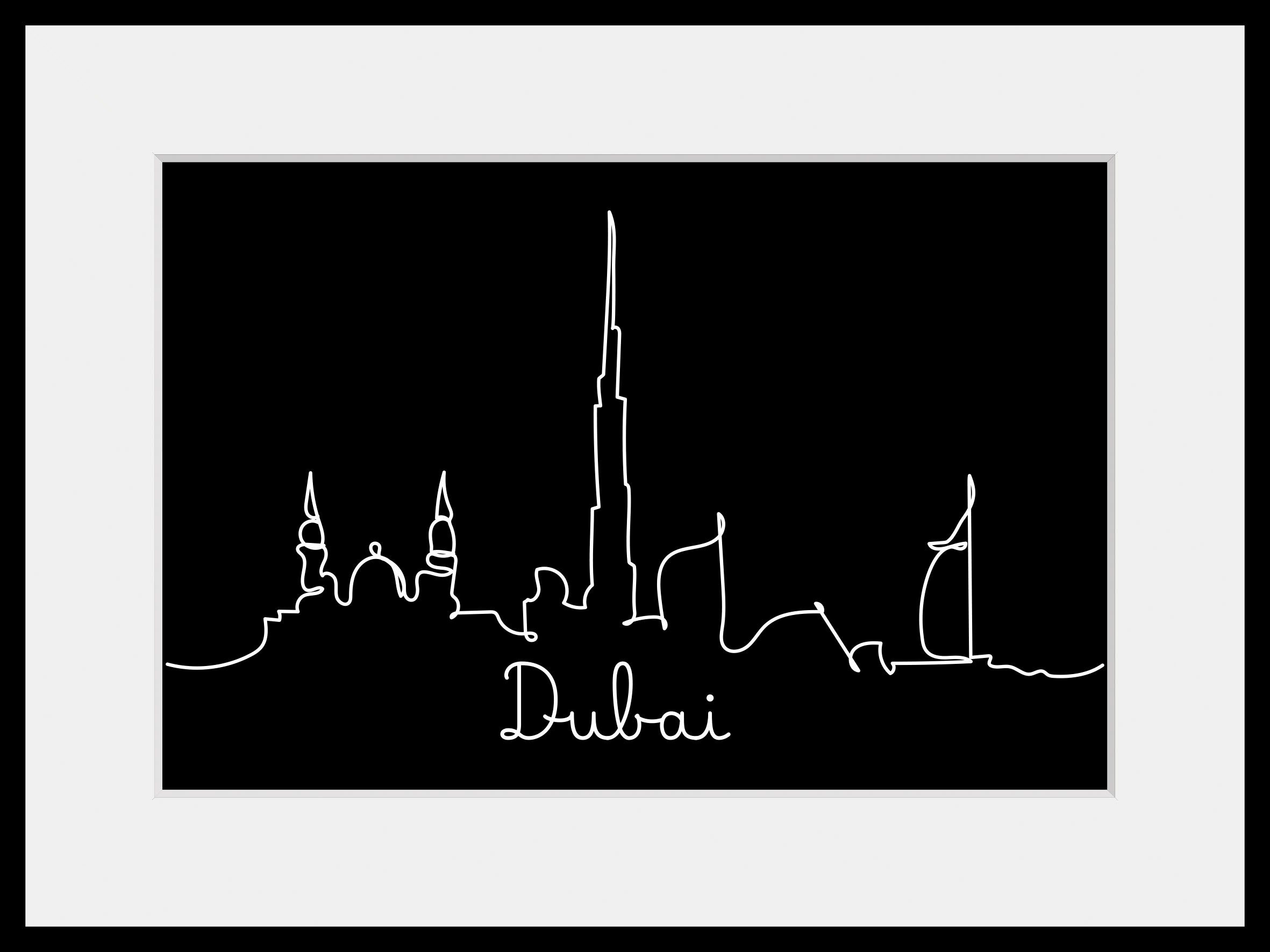 queence Wanddecoratie Dubai skyline HD premium posterdruk incl. houten lijst (1 stuk)