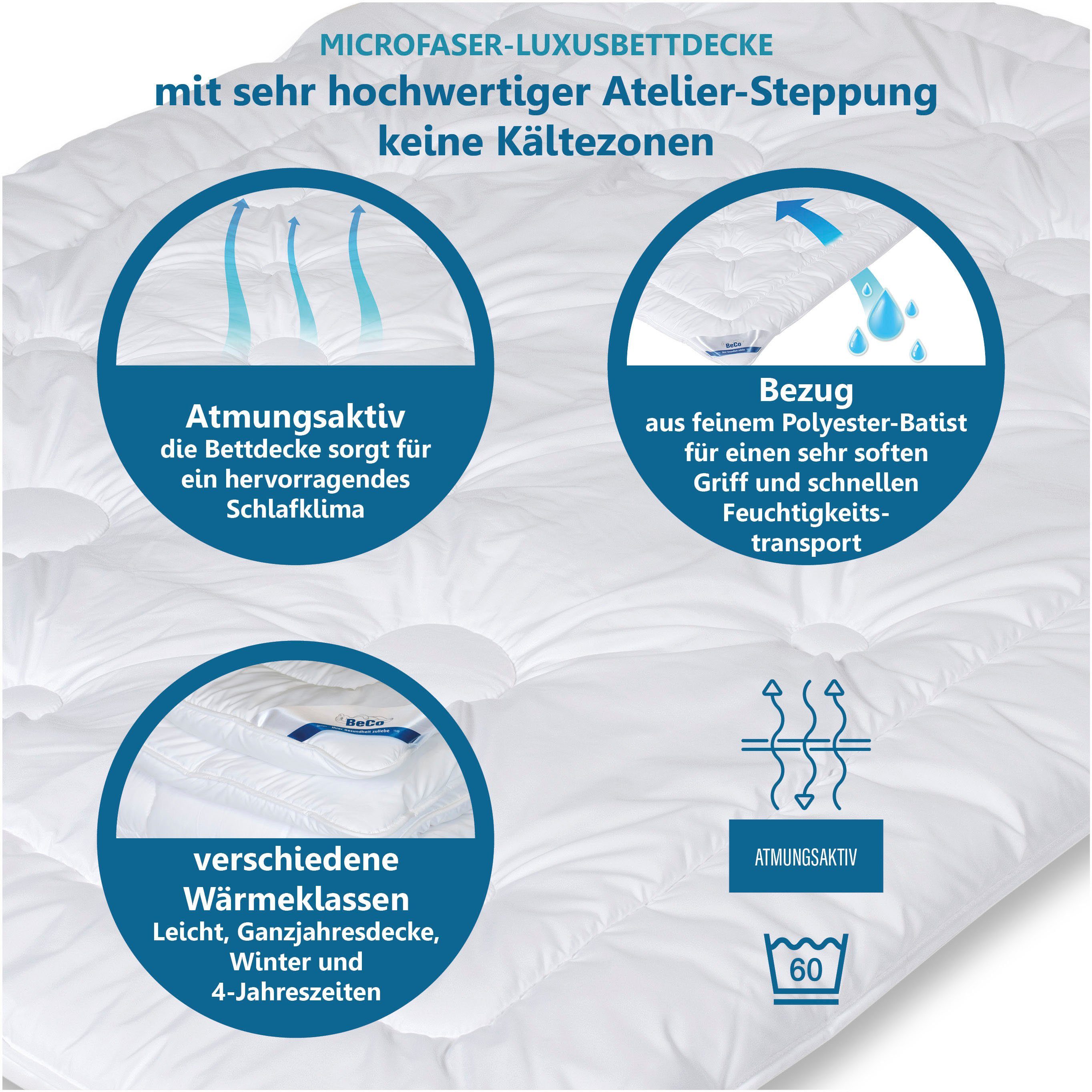 Beco Synthetisch dekbed + microfiberkussen Royal Soft Duo Dekbeddenset met hoofdkussen, 135x200 cm, zomer of winter