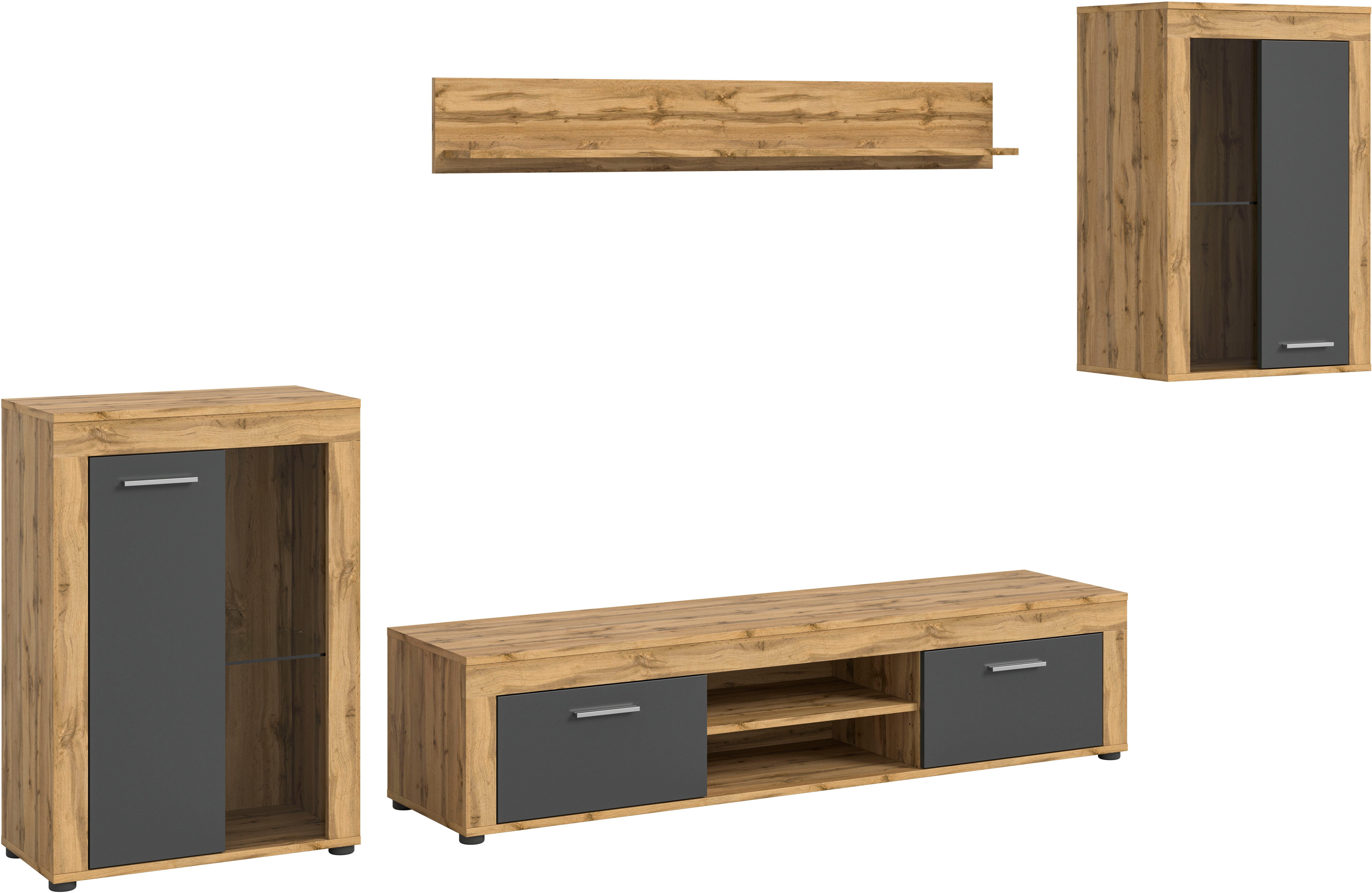 INOSIGN Wandmeubel Aosta, 4-delig, bestaande uit: 2x vitrinekast, lowboard & wandplank (4-delig)