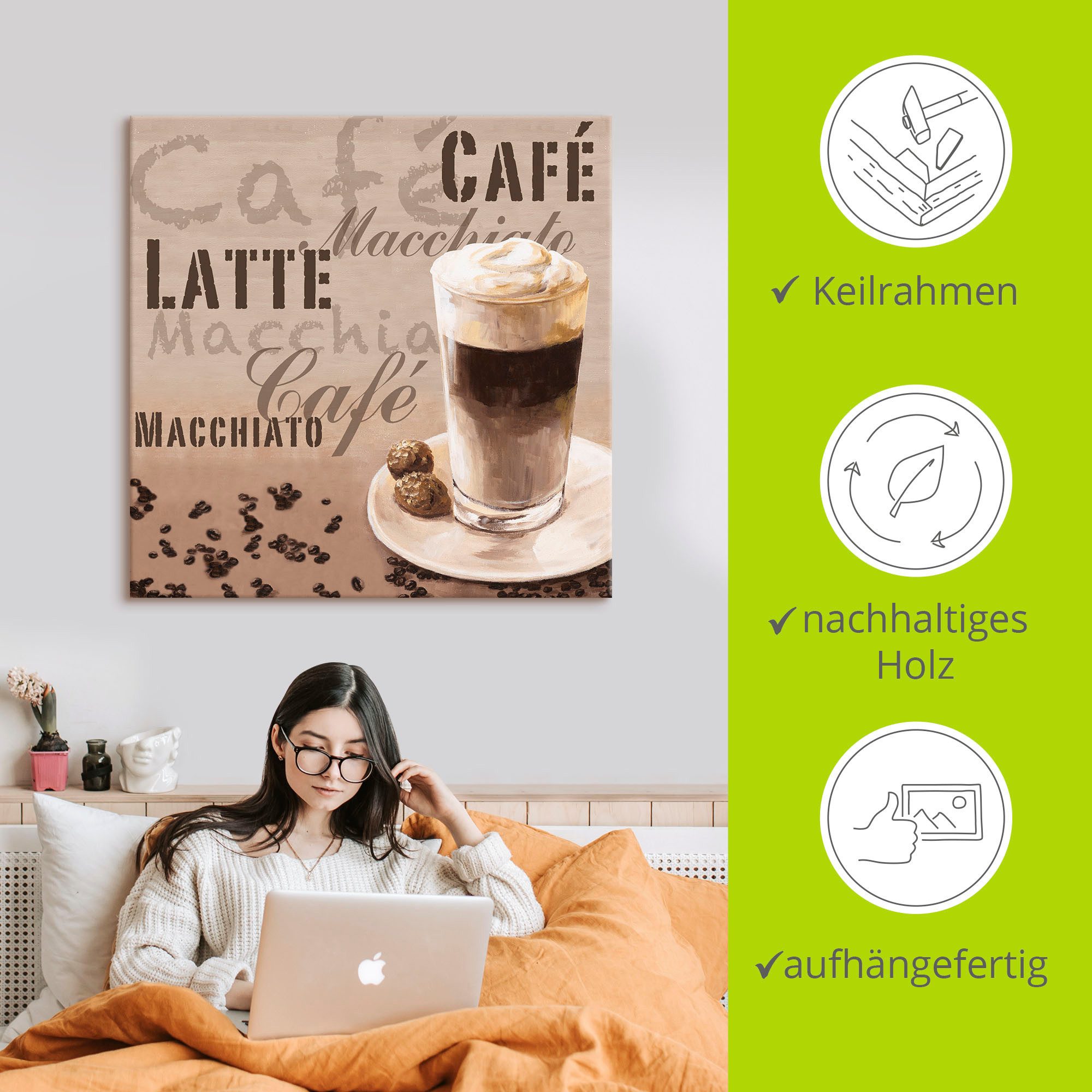 Artland Artprint Koffie - latte macchiato als artprint op linnen, muursticker in verschillende maten