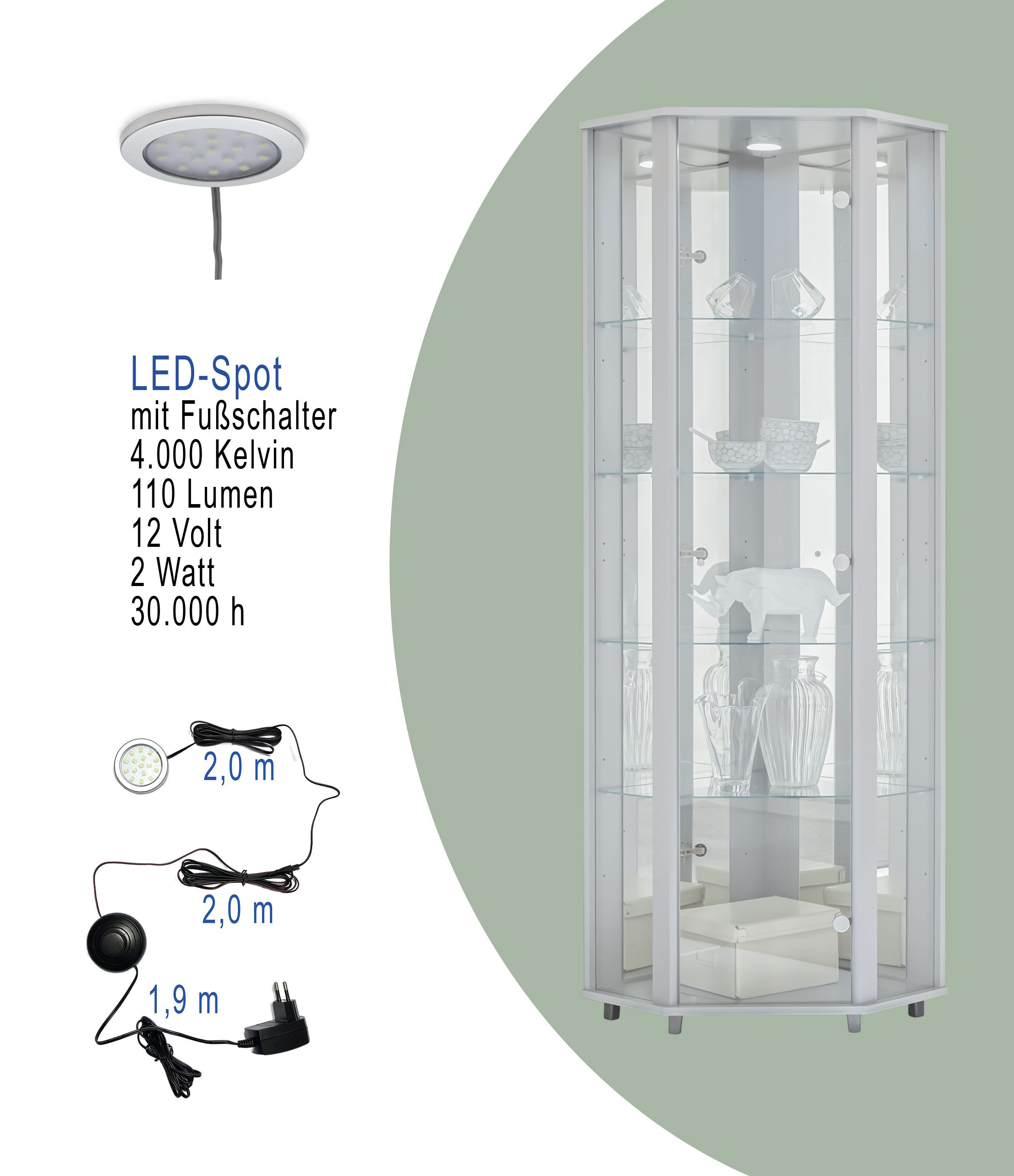 fif möbel Hoekvitrinekast TRIO hoogte ca. 172 cm, incl. verlichting Hoekvitrine/Glasvitrine 1x Glazen deur, perfect voor verzamelaars, verzamelvitrine