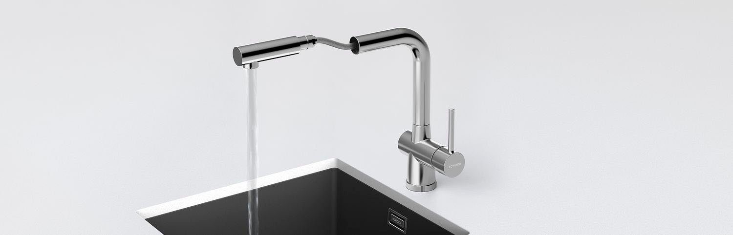 Schock Keukenkraan LAIOS W SB Uitschuifbare voorraamarmatuur / fluisterperlator, draaibereik 360°