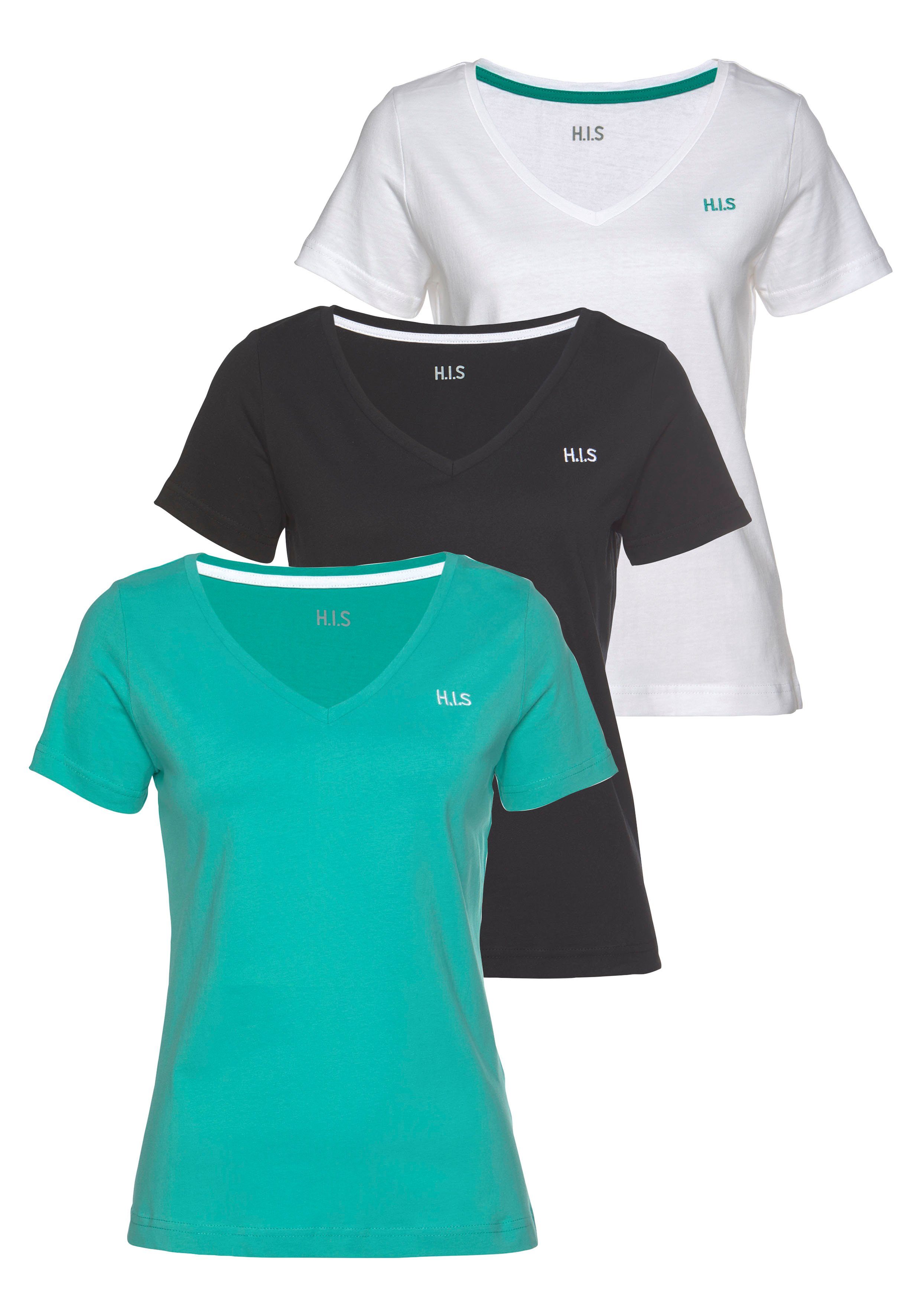 H.I.S T-shirt met logoborduursel in set van 3