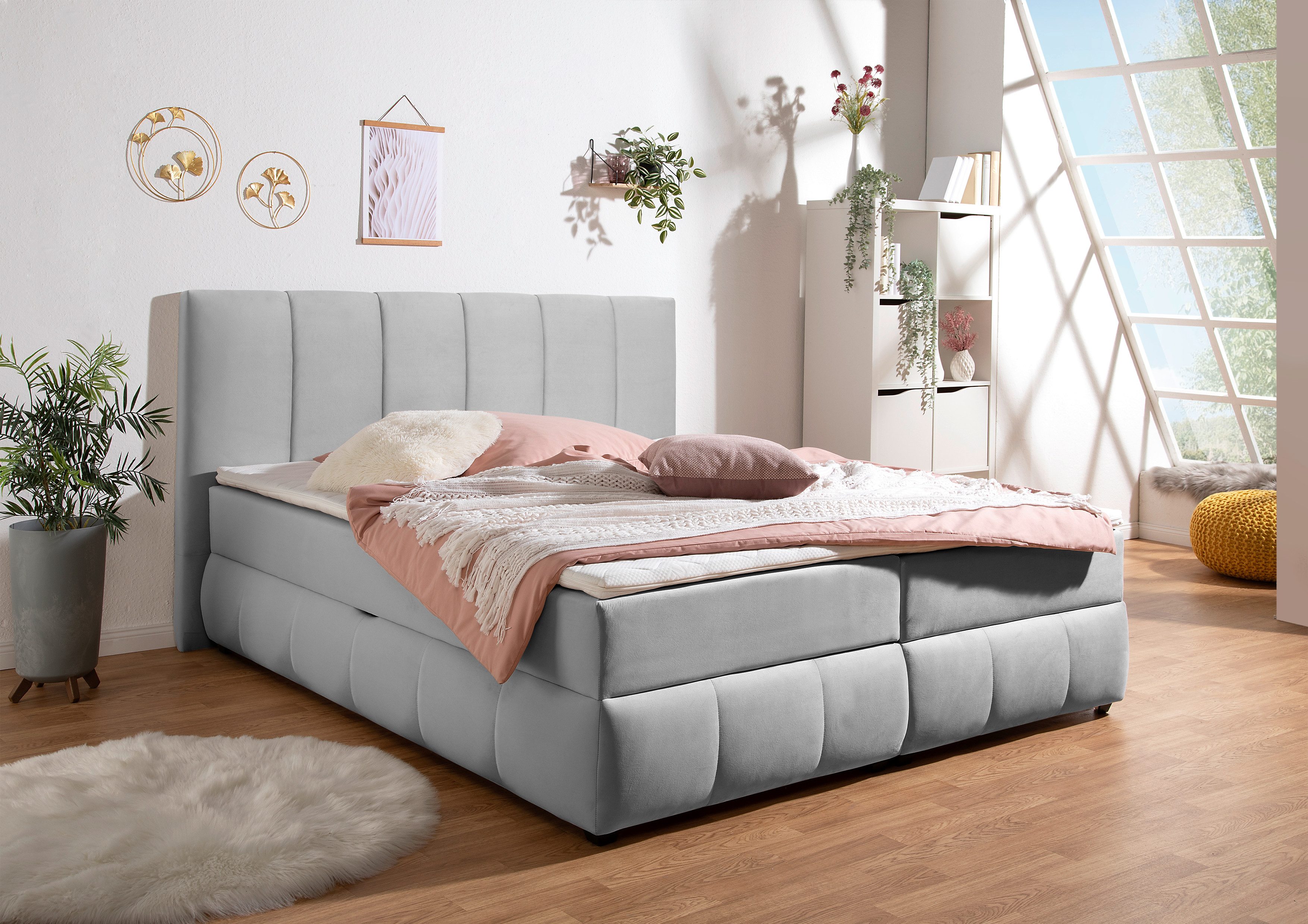 INOSIGN Boxspring Hartley Inclusief bedlade & topper, kiesbaar in H2, H3 of H4 boxsprings grijs
