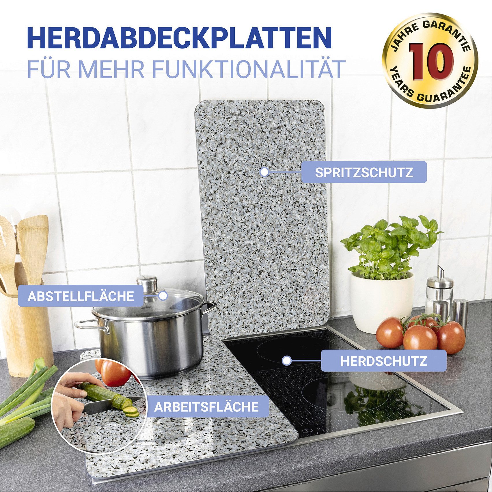 WENKO Kookplaatdeksel Universal Model Granit Kookplaatafdekking voor alle soorten kookplaten, krasvast, met antislipvoetjes (set, 2-delig)