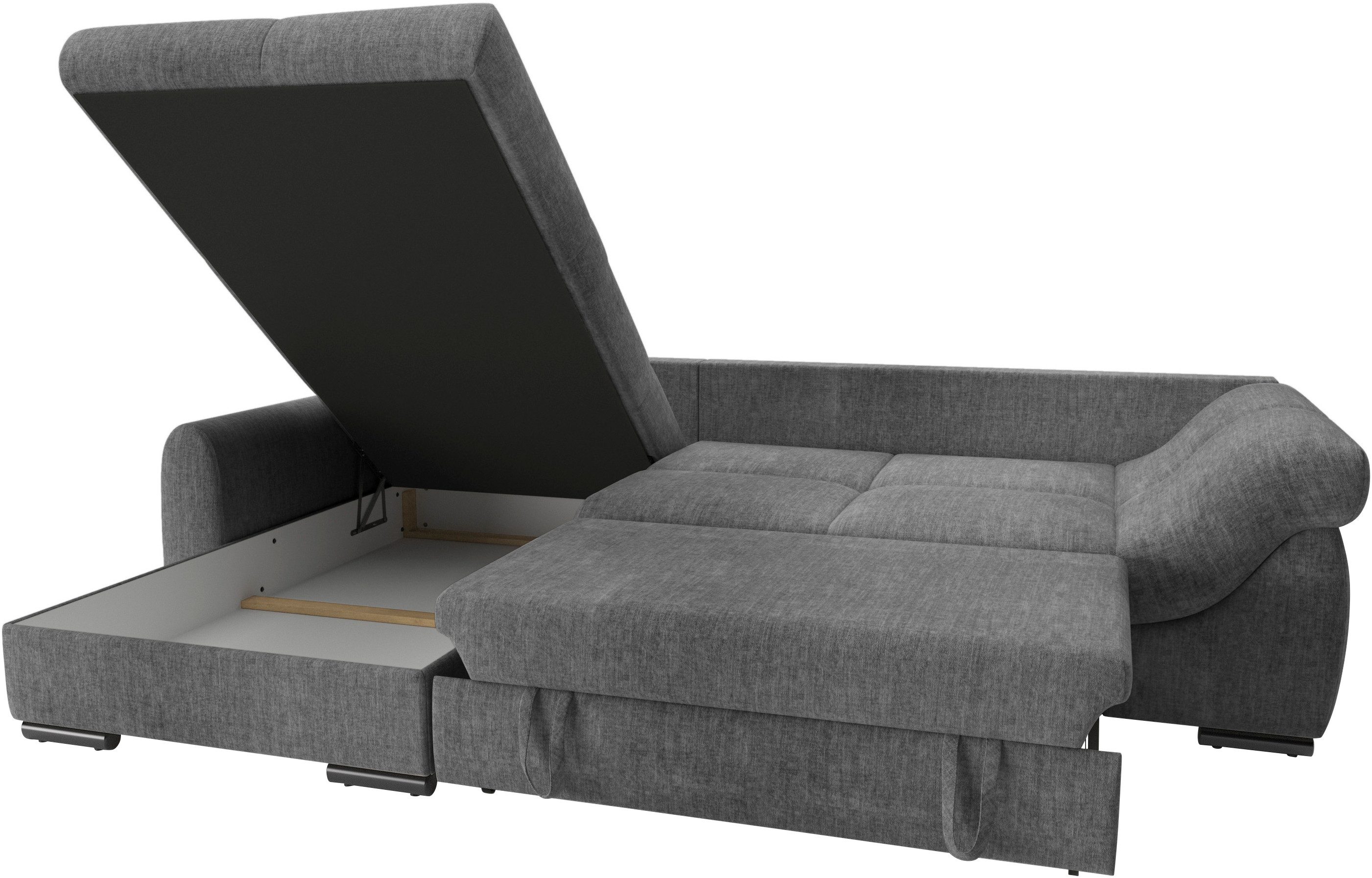 Mr. Couch Hoekbank Livorno L-vorm incl. hoogslaper beduitbreiding, xl bedbox wit gecoat