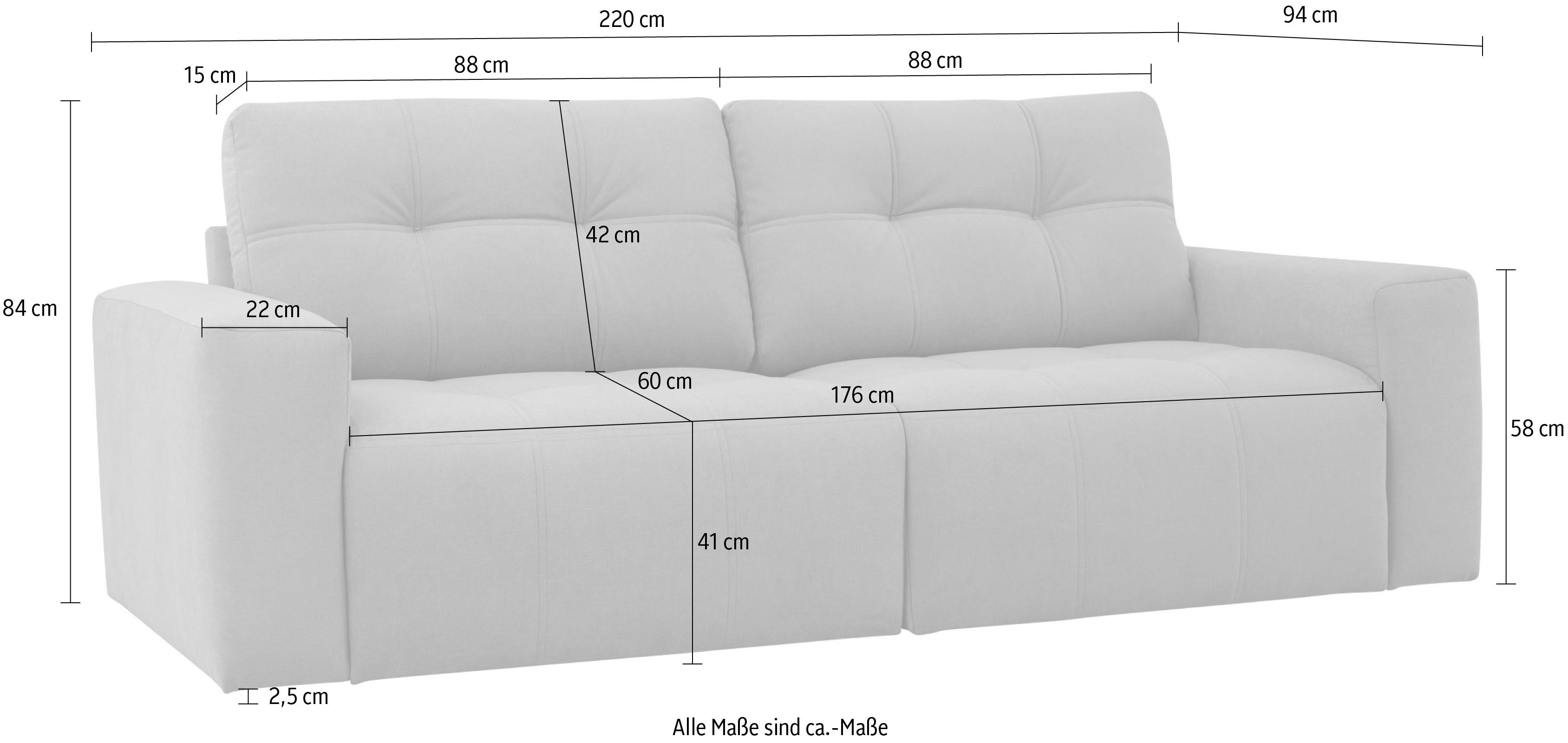 Home affaire 3-zitsbank Tournon, loungebank, breedte 220 cm Chenille, met knoop- en dubbele stiksels, elegante uitstraling