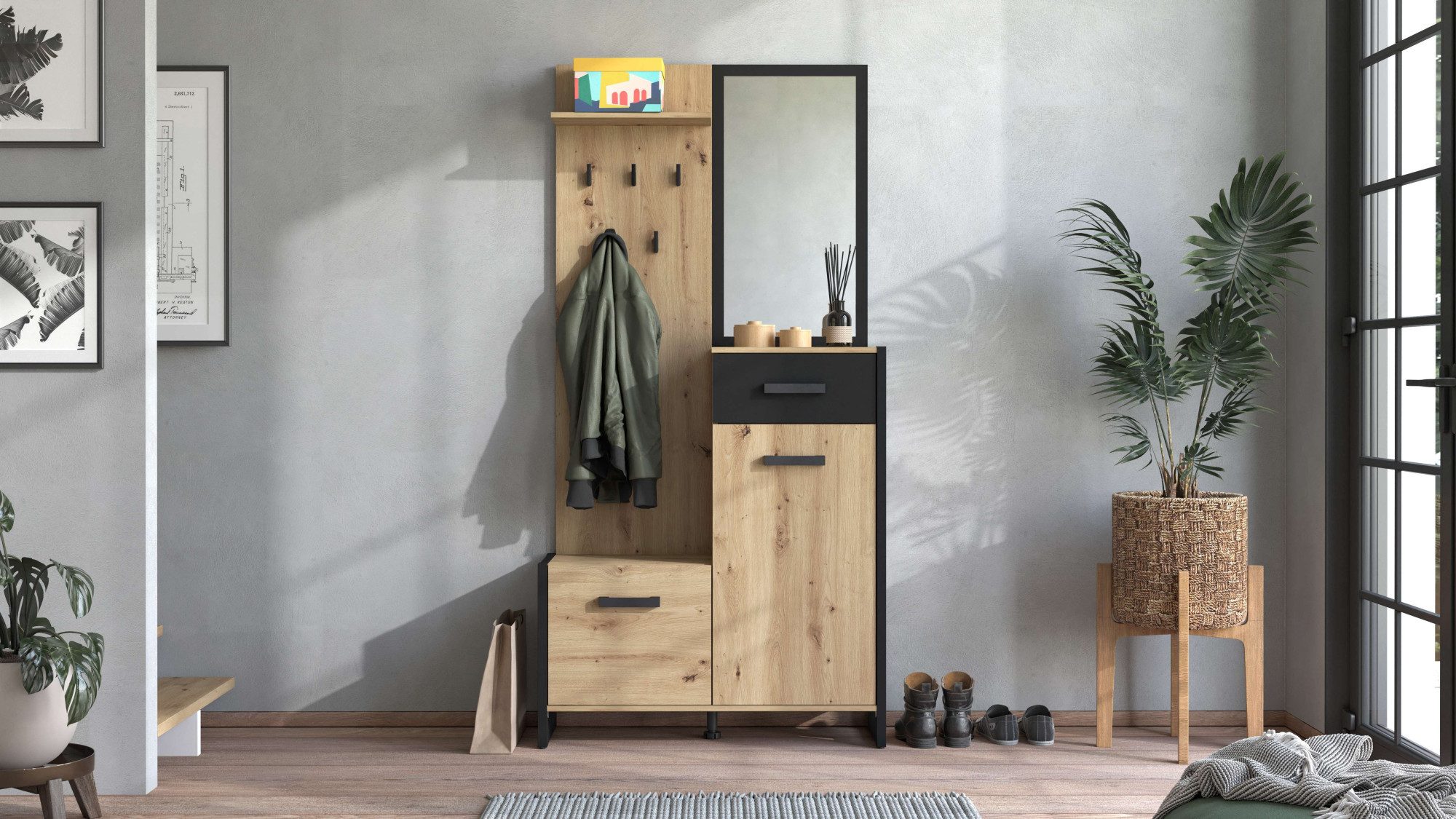 INOSIGN Halmeubelset Oleron compacte garderobe, halgarderobe, dielenkast (complete set)