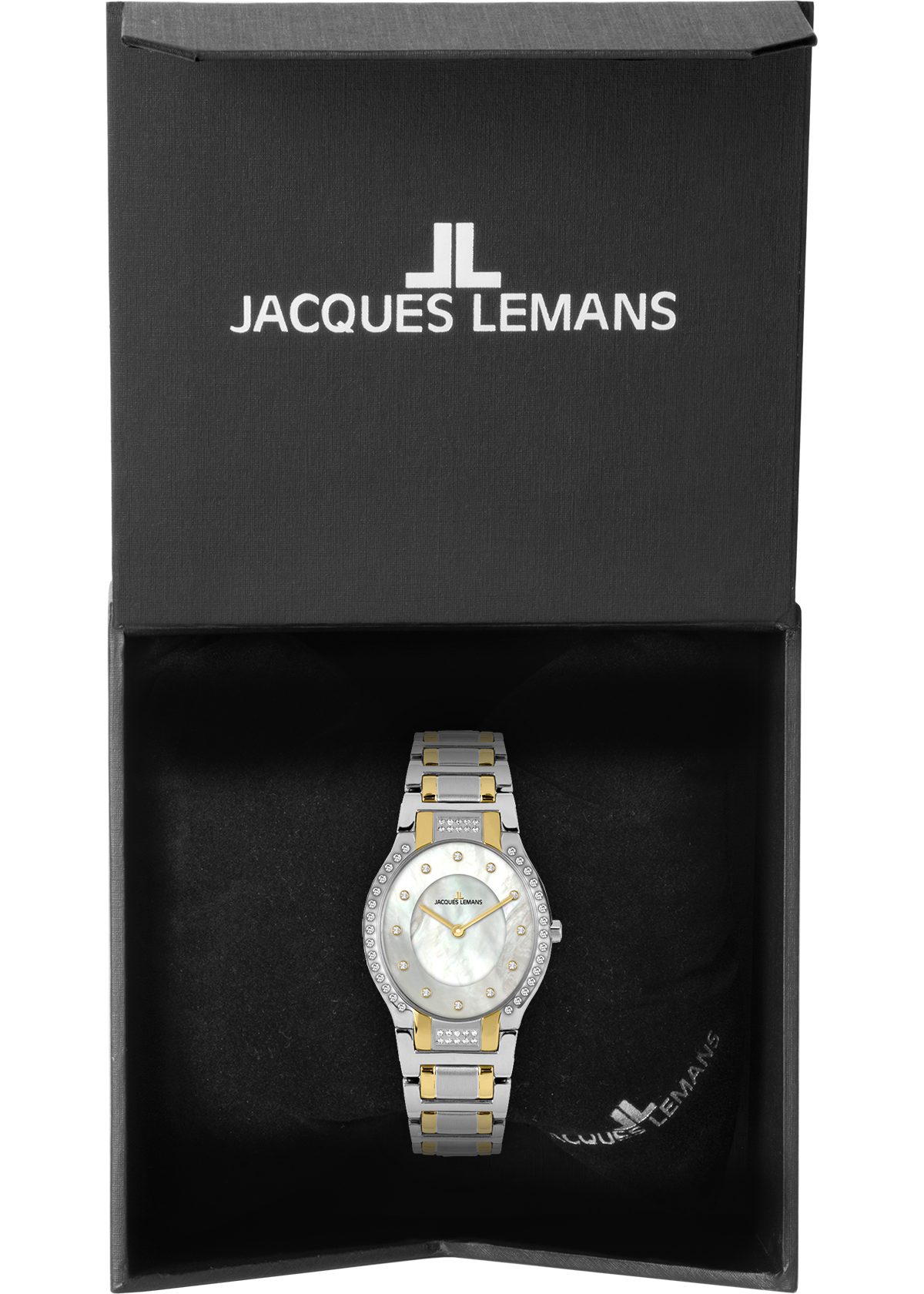 Jacques Lemans Kwartshorloge 1-2156D Polshorloge, dameshorloge, parelmoer, bicolor, witte topas-stenen