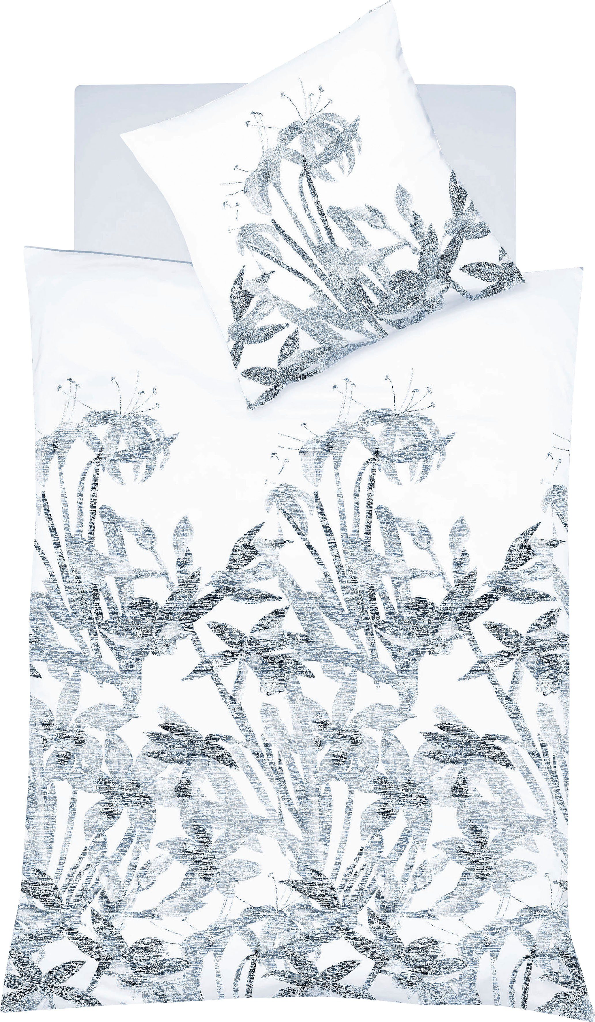 fleuresse Tweezijdig te gebruiken overtrekset Provence Cassis elegante bloemenweide dekbedovertrekken maat 1x 200x200 cm blauw