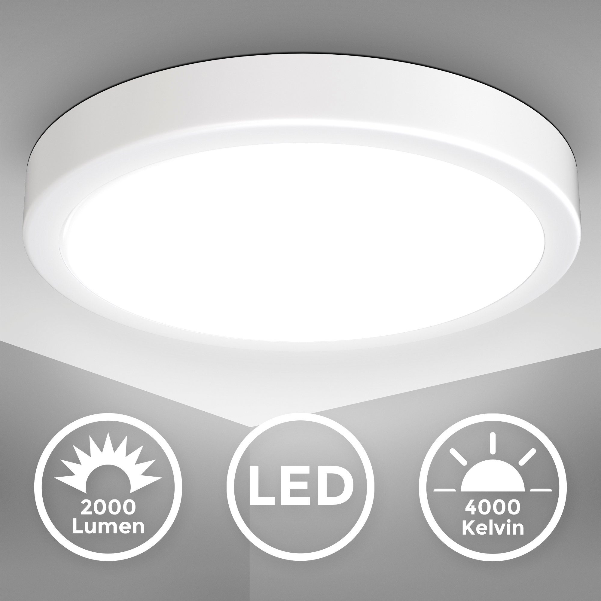 B.K.Licht Led-plafondlamp BK_DL1521 LED plafondlamp, Ø28cm, neutraal wit licht, wit Keukenlamp, 8 Watt, 2.000 lumen, 4.000 Kelvin woonkamerlamp (1 stuk)
