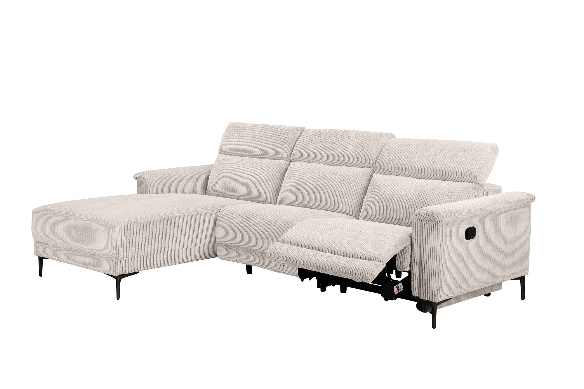 Places of Style Hoekbank Lund in cord, L-vorm, 261 cm, handmatige en elektrische relaxfunctie