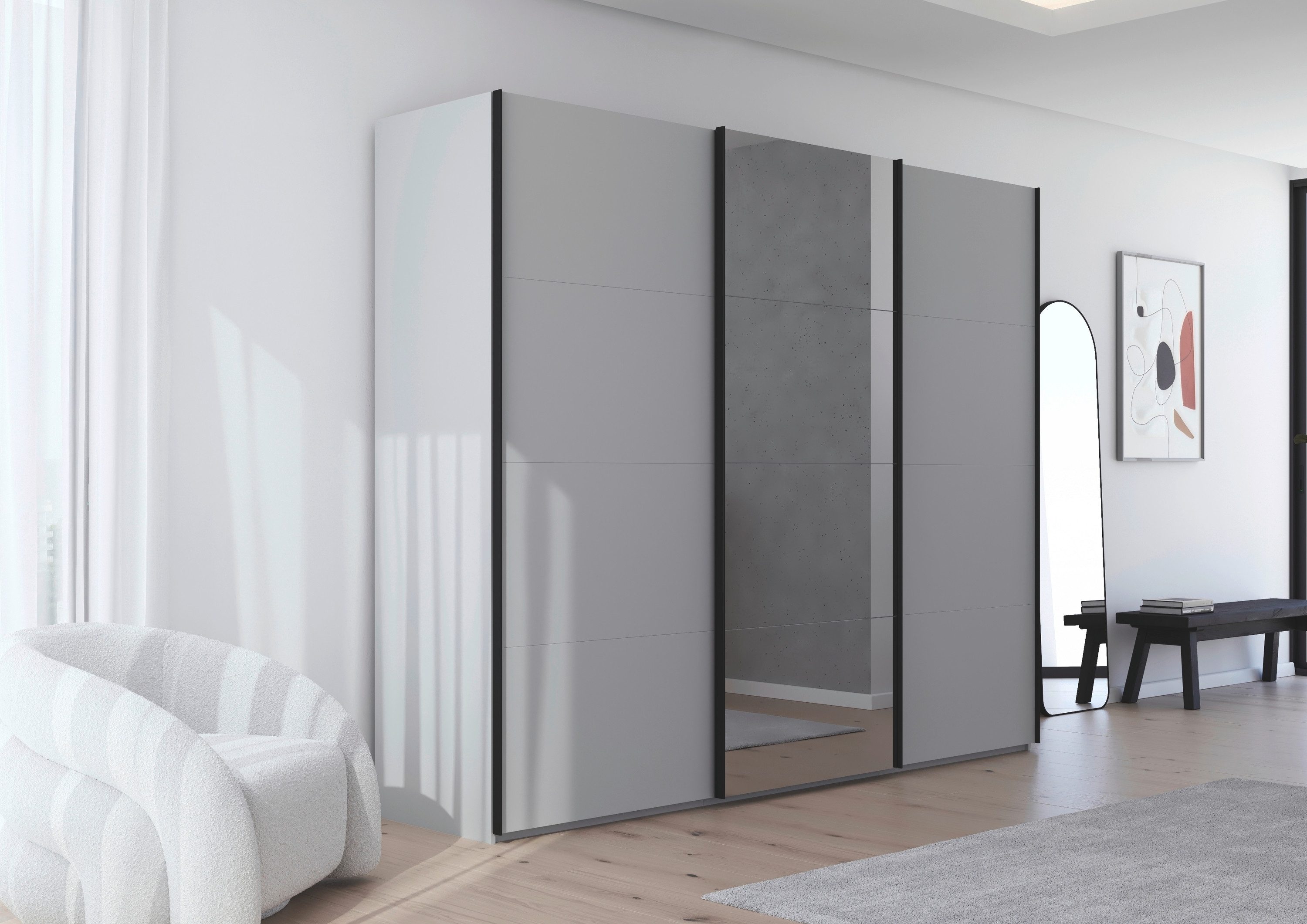 rauch Schuifdeurkast Kledingkast Kast Garderobe Slaapkamerkast SCALE-FYRA edel vierdelige deuren met spiegel en veel kleuren made in germany