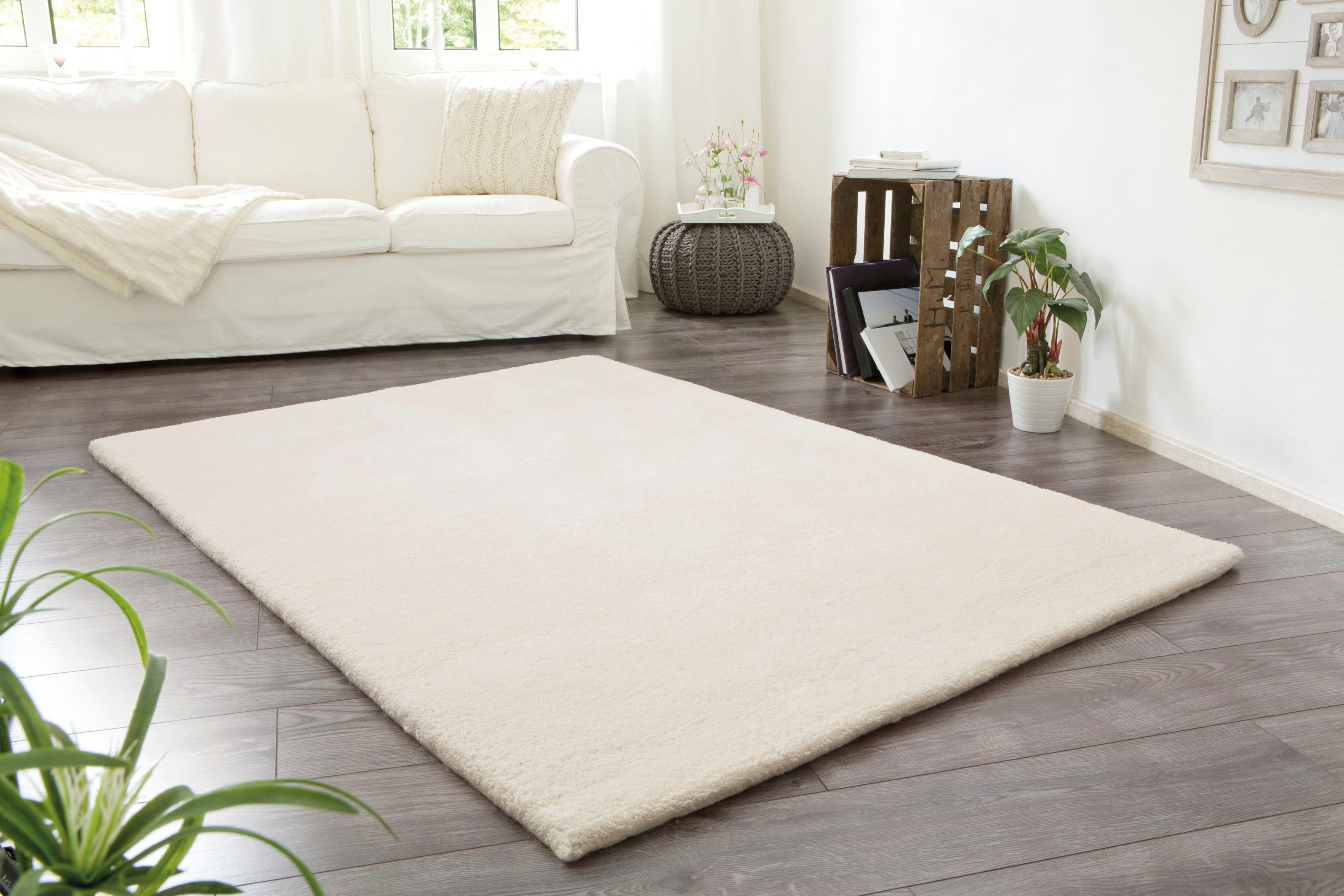 my home Wollen kleed Punam echte berber uit marokko, uni, zuivere wol, met de hand geknoopt wollen vloerkleden maat 70 cm x 140 cm x 28 mm beige