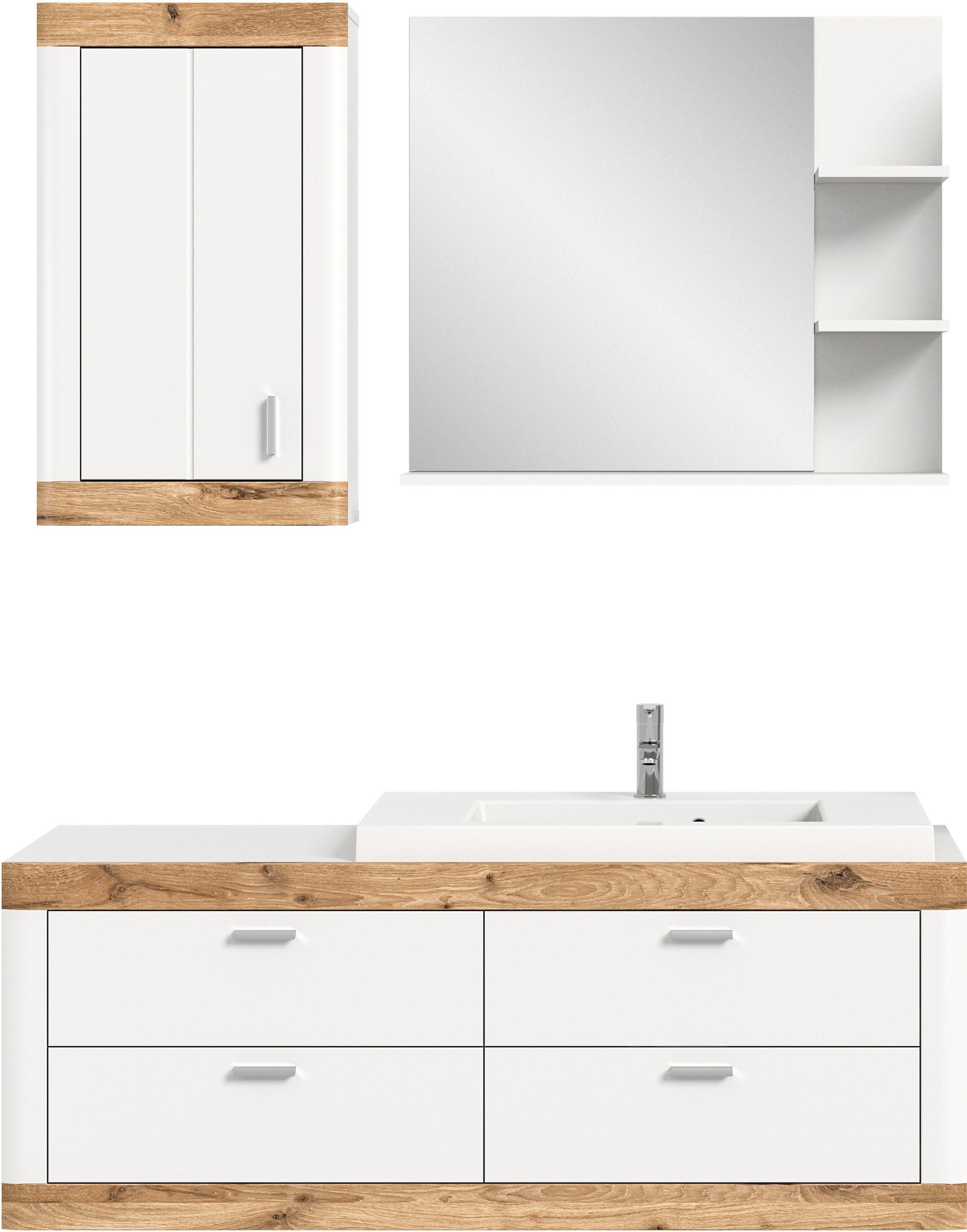 Home affaire Badkamerserie Landsby, 3-delig, inclusief mineralgiet wastafel, bestaande uit: (set, 3-delig) badmeubelsets wit