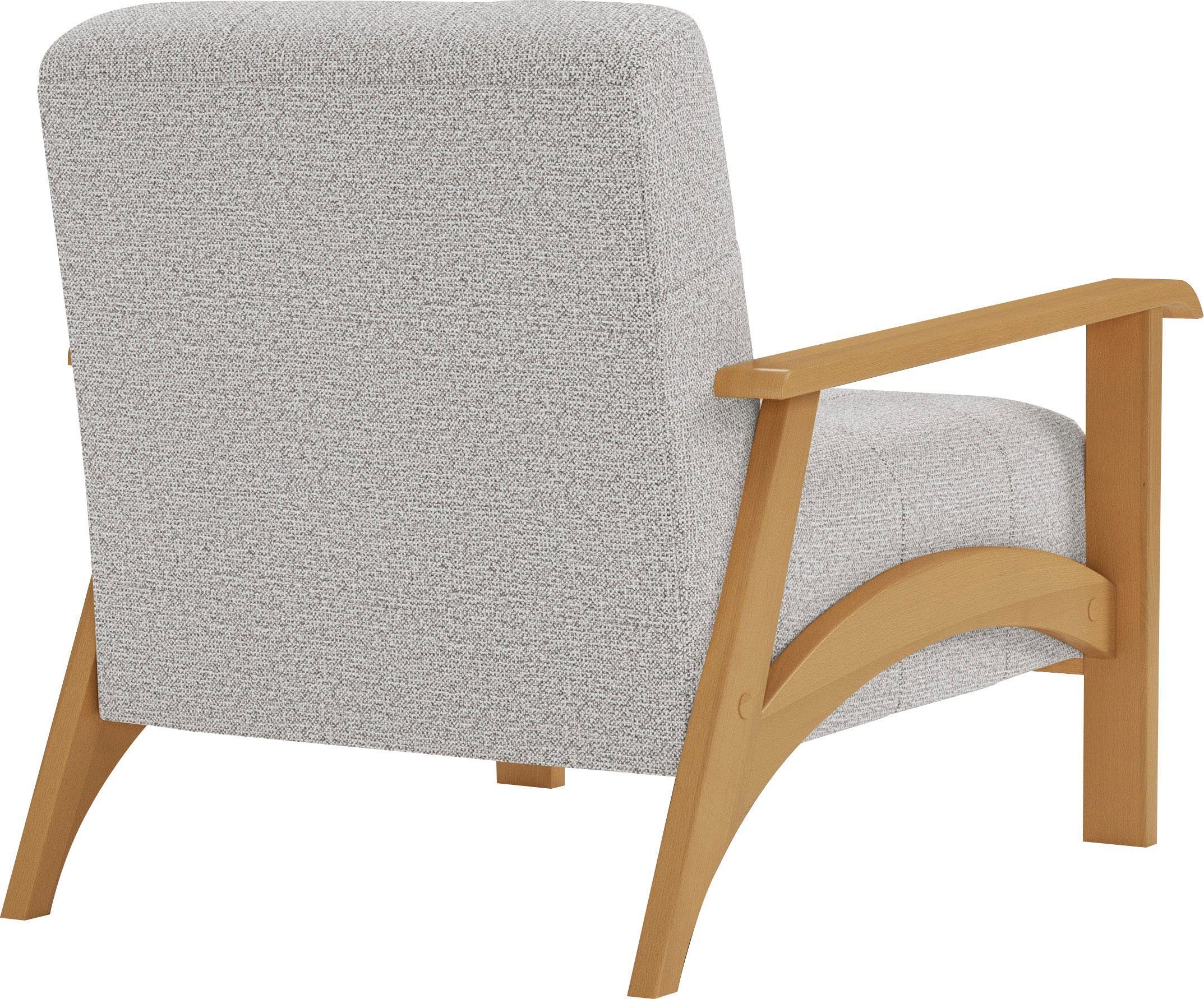 sit&more Fauteuil Billund Armleuningen van eikenkleurig beukenhout, verschillende bekledingen en kleuren