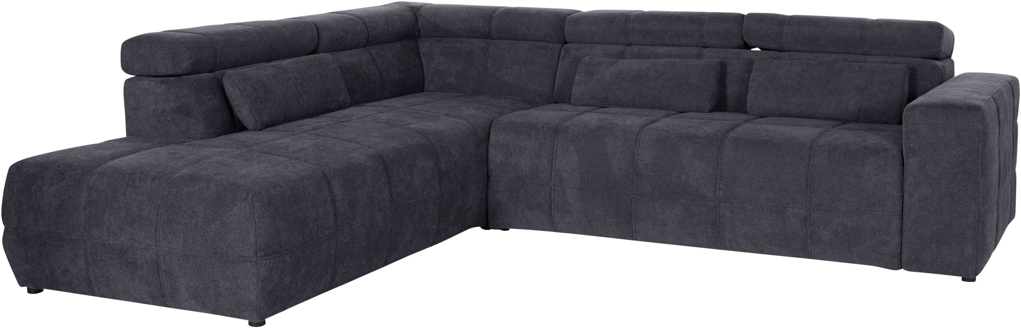DOMO collection Hoekbank Brandon L-vorm, ook in leer met verstelbare hoofdsteun, naar keuze met verstelbare zitdiepte