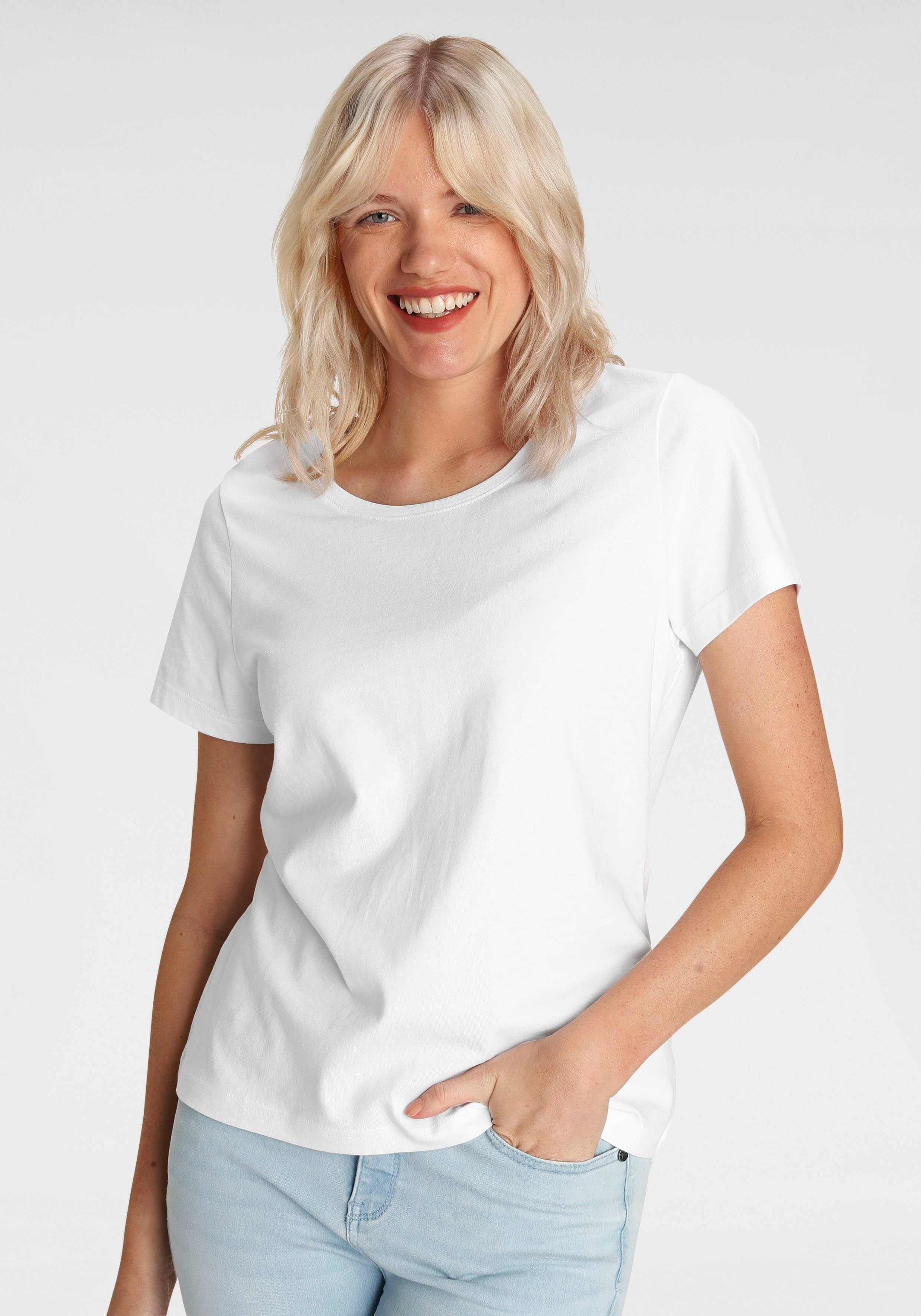 Eastwind T-shirt Korte mouw, heup-lang, voor vrije tijd, van katoen (3-delig, Set van 3)