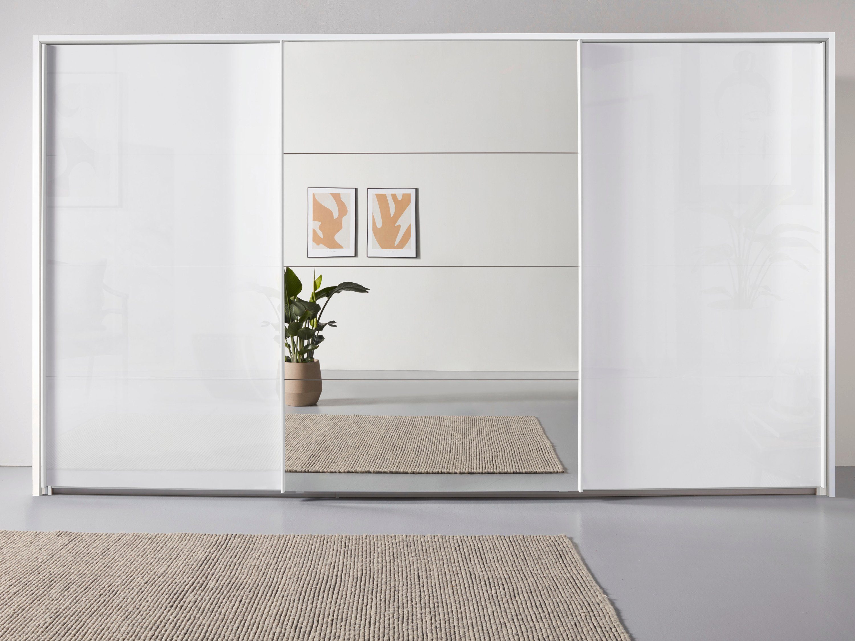 rauch Zweefdeurkast Kledingkast kast garderobe OTELI incl. 3 binnelades met spiegel in het midden en passe-partout, optioneel met verlichting