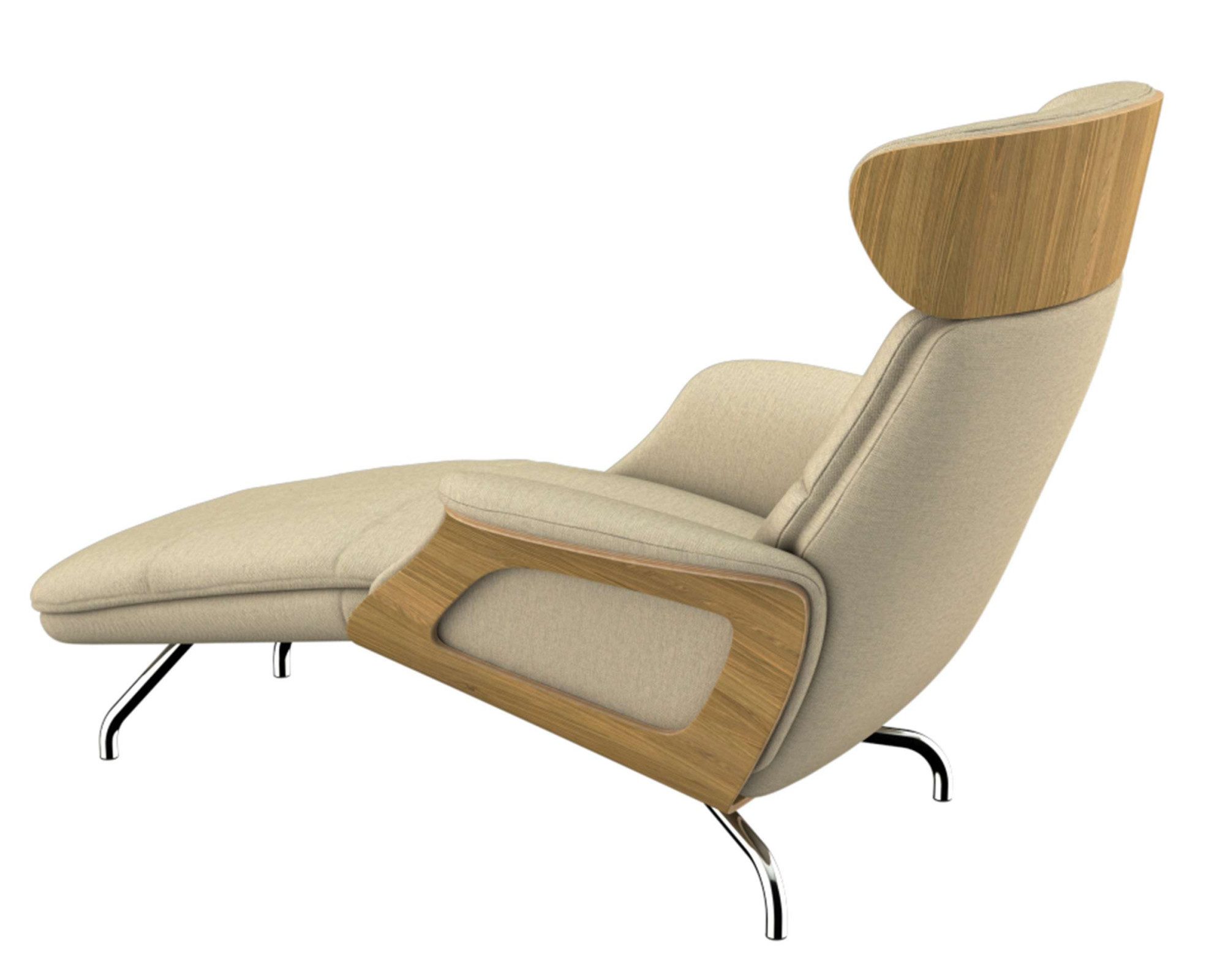 FLEXLUX Loungestoel Clement chaise longue, relaxstoel, ligstoel Rug- en hoofdsteunverstelling, armleuning, geolied eiken, voet van aluminium