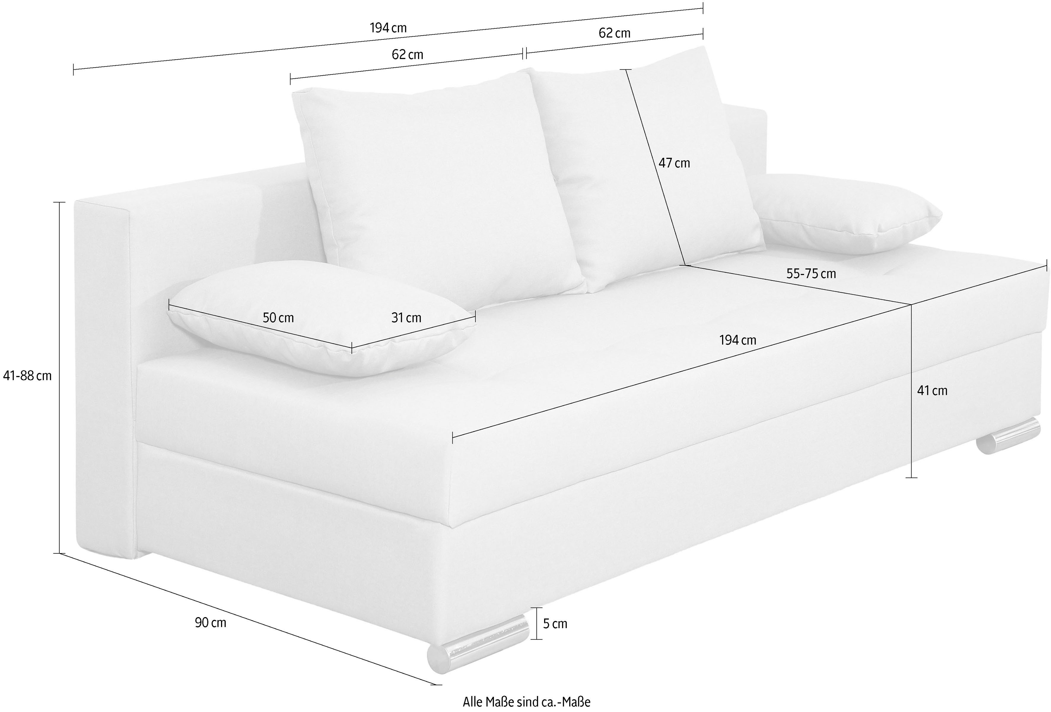 COLLECTION AB Slaapbank Tania met bedfunctie en bedlade comfortabele zitcomfort: veren-kern bekleding, inclusief rugkussen