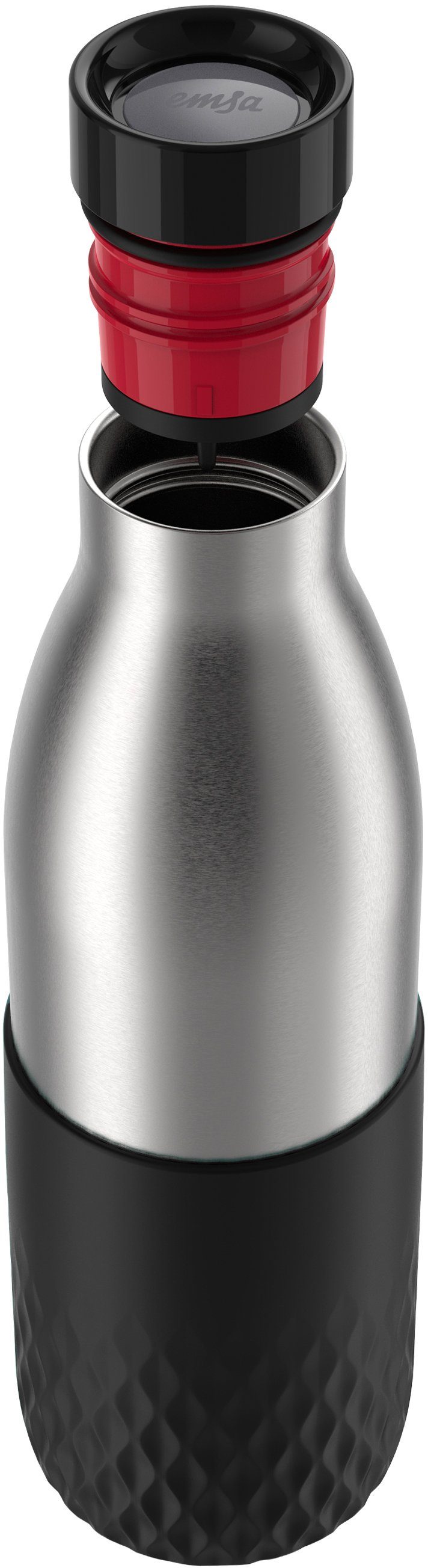 Emsa Drinkfles Bludrop Sleeve Roestvrij staal/siliconen, quick-press, 12u warm/24u koel (1-delig)