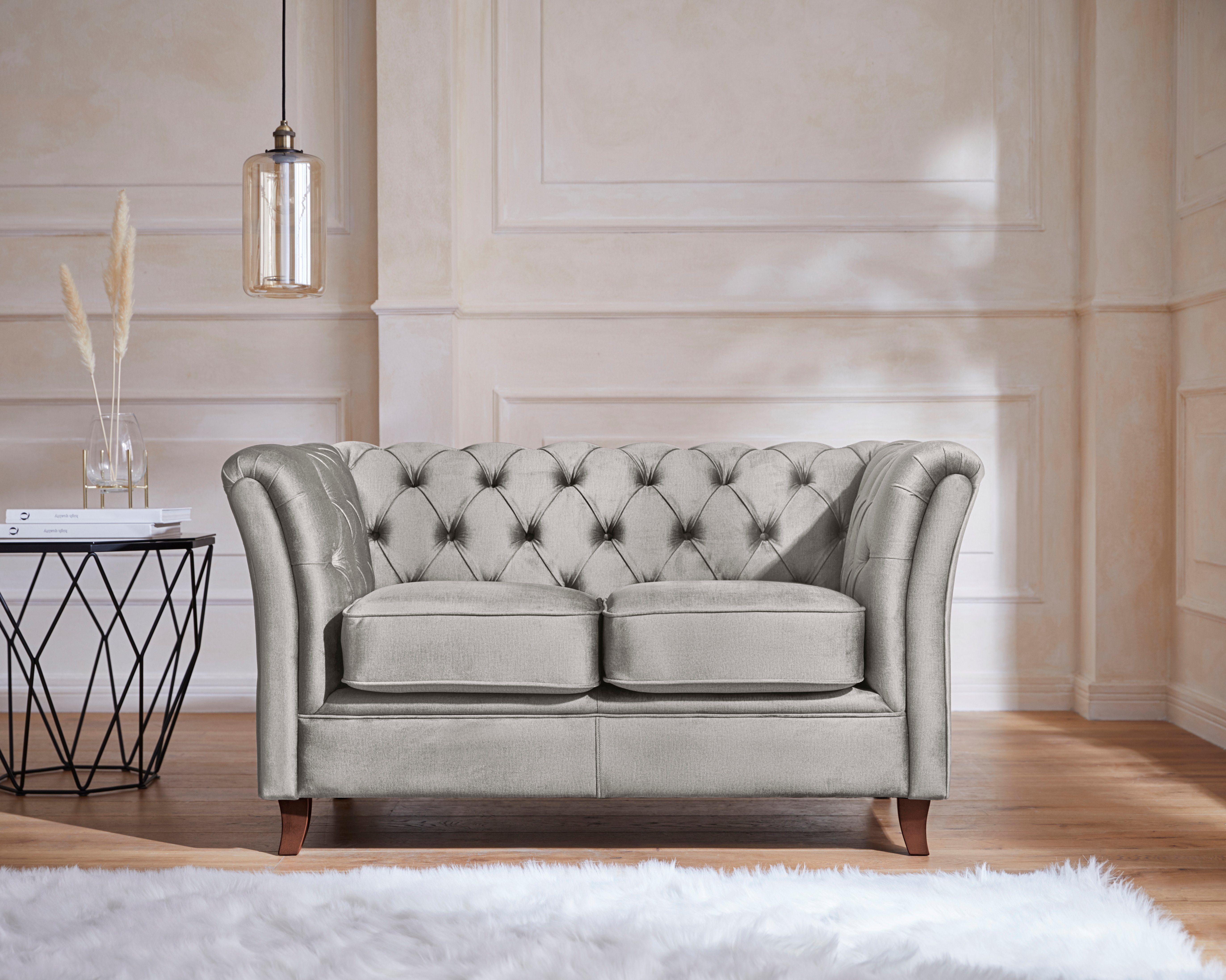 Home affaire 2-zitsbank Reims met echte chesterfield-capitonnage, uitstekende verwerking, fluwelige look met changerend effect