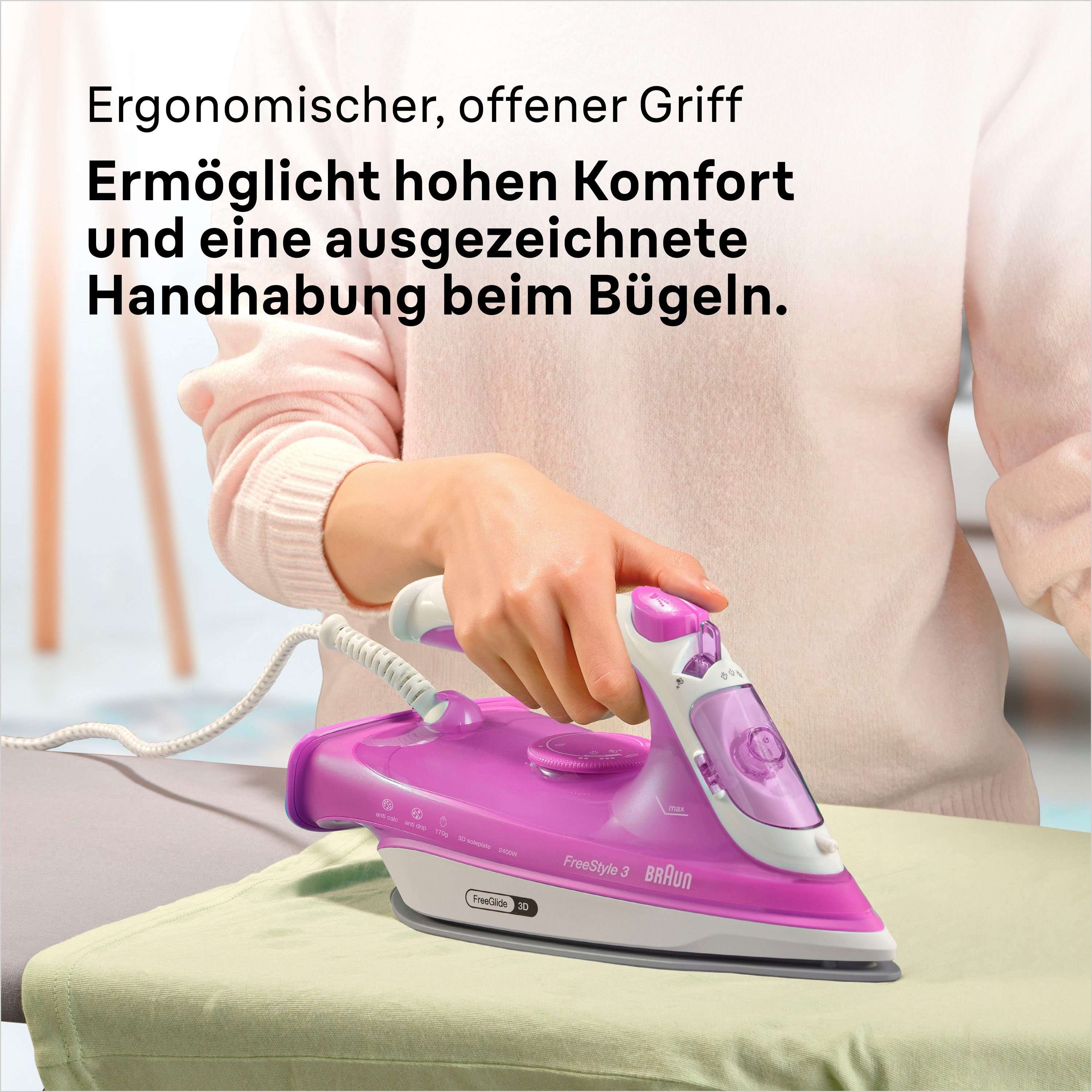 Braun Stoomstrijkijzer Braun FreeStyle 3 FI 3124 PU Dampfbügeleisen Weiß/Lila