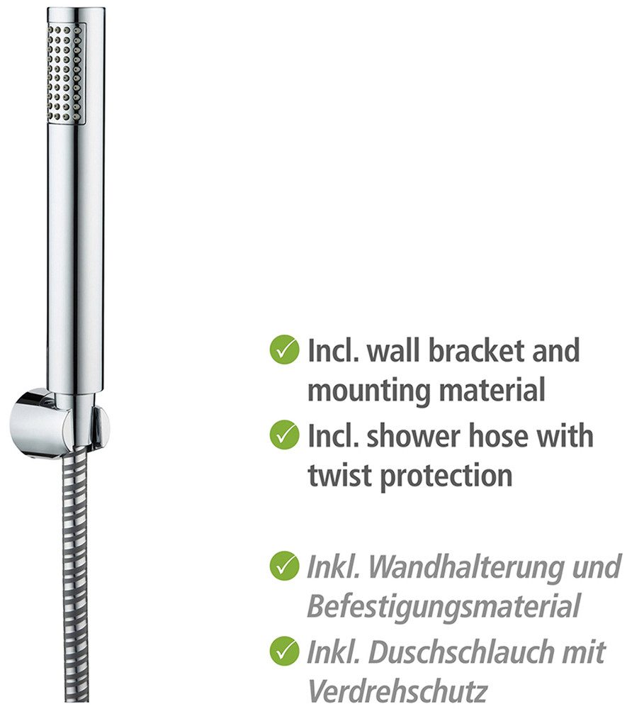 WENKO Handsproeier Model Basic Line douchkop set bad klassieke staaf-handdouche, 150 cm douche slang, bevestiging (3-delig)