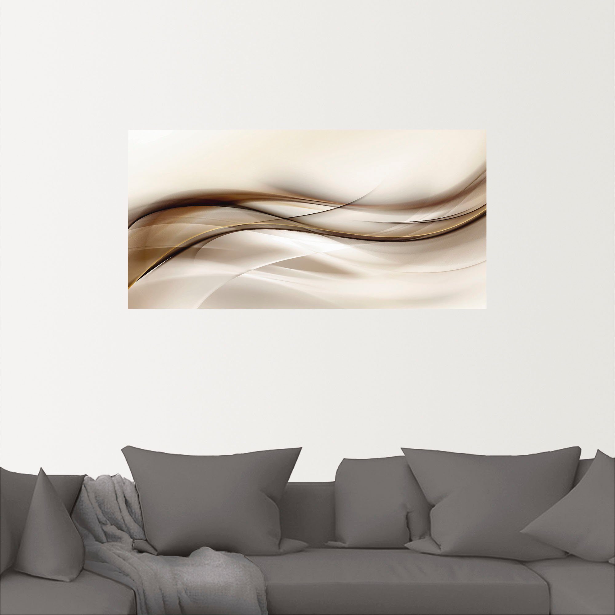 Artland Artprint Bruine abstracte golf als artprint van aluminium, artprint voor buiten, artprint op linnen, poster, muursticker