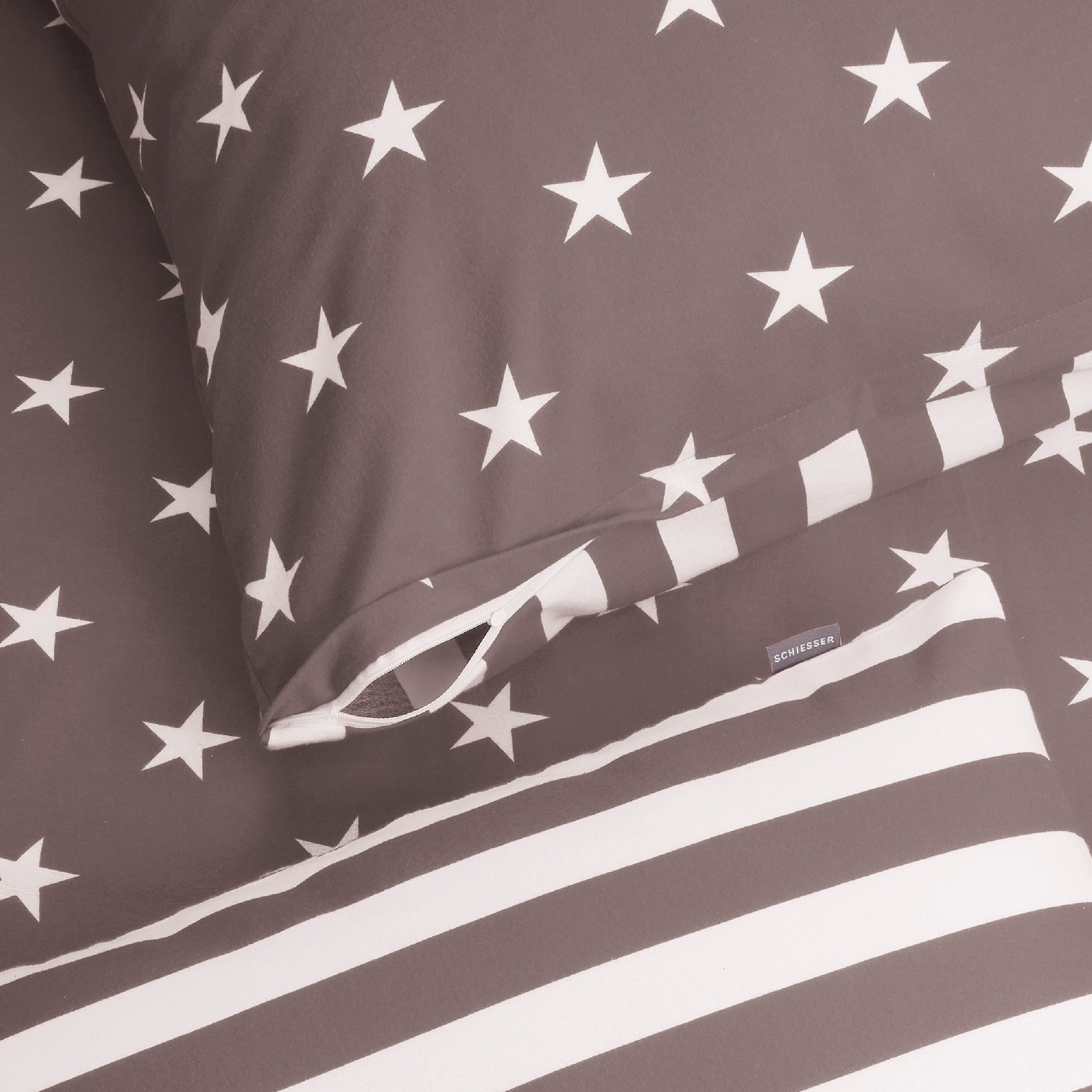 Schiesser Tweezijdig te gebruiken overtrekset Stars & Stripes van zacht katoen met sterrenprint (2-delig)
