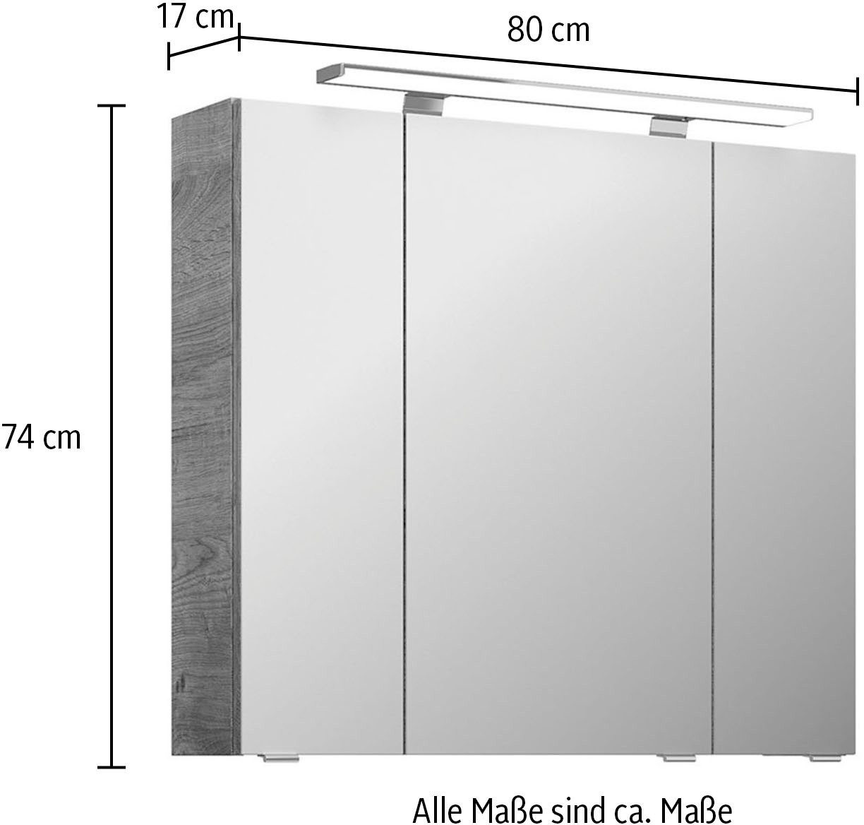 Saphir Badkamerspiegelkast Serie 4010 badkamer spiegelkast incl. LED-opbouwlamp Badkast 80 cm breed, 3 deuren, 6 glazen legplanken, incl. deurdemper