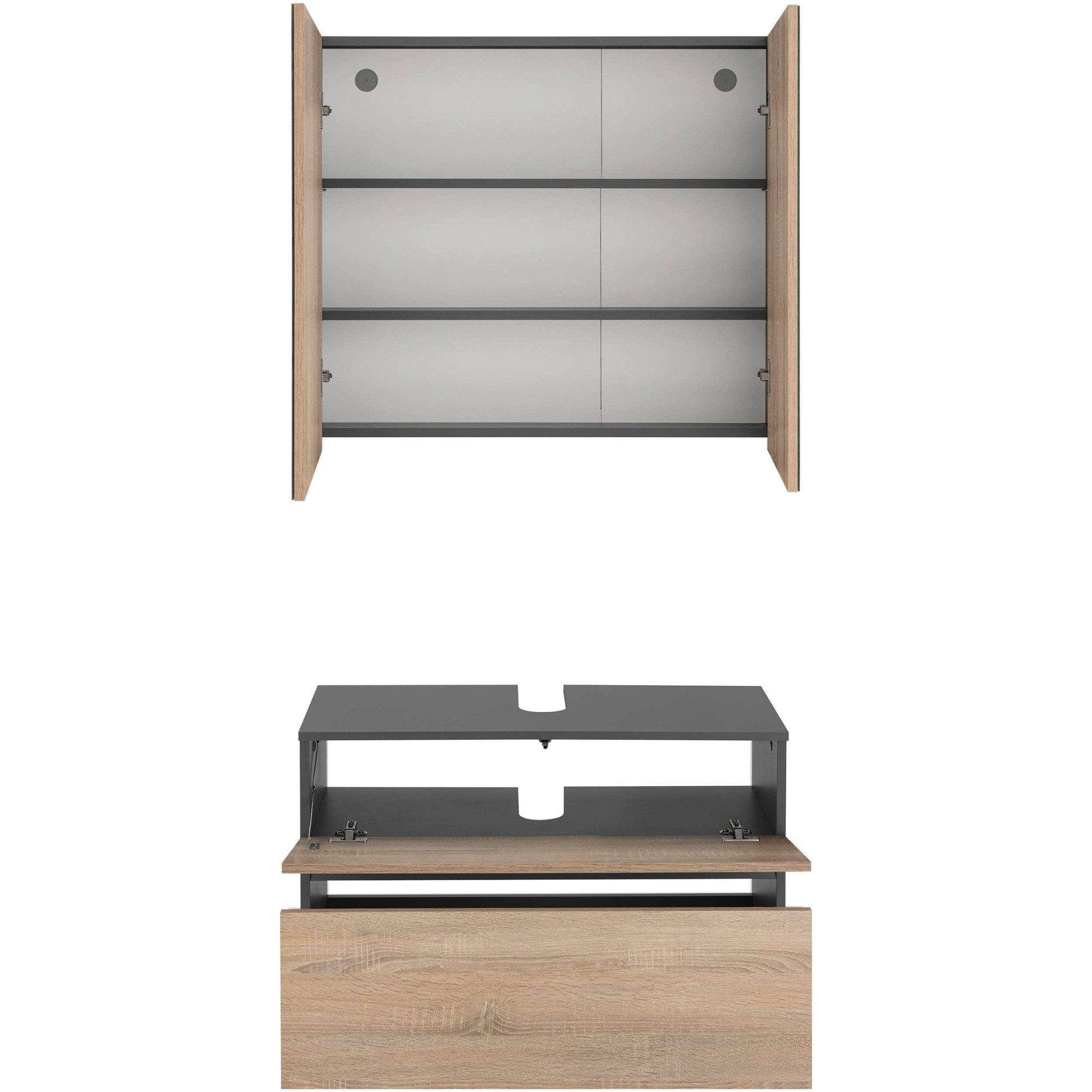 Home affaire Badmeubelset Wisla Spiegelschrank, WBU met sifonaansluiting en push-to-open, breedte 80 cm (set, 2 stuks)