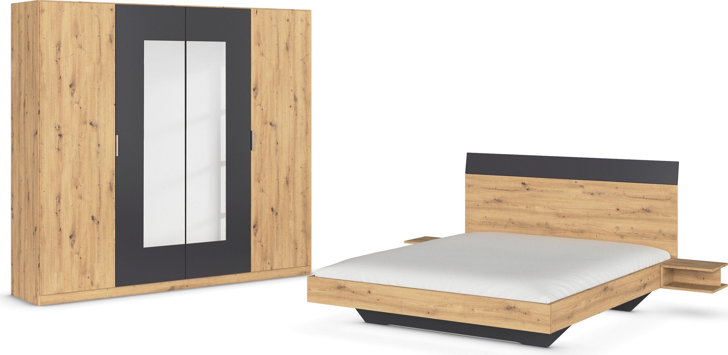 rauch Slaapkamerserie Monza met draaideurkast breedte 226 cm, bedcombinatie in 2 breedtematen garderobekasten bruin