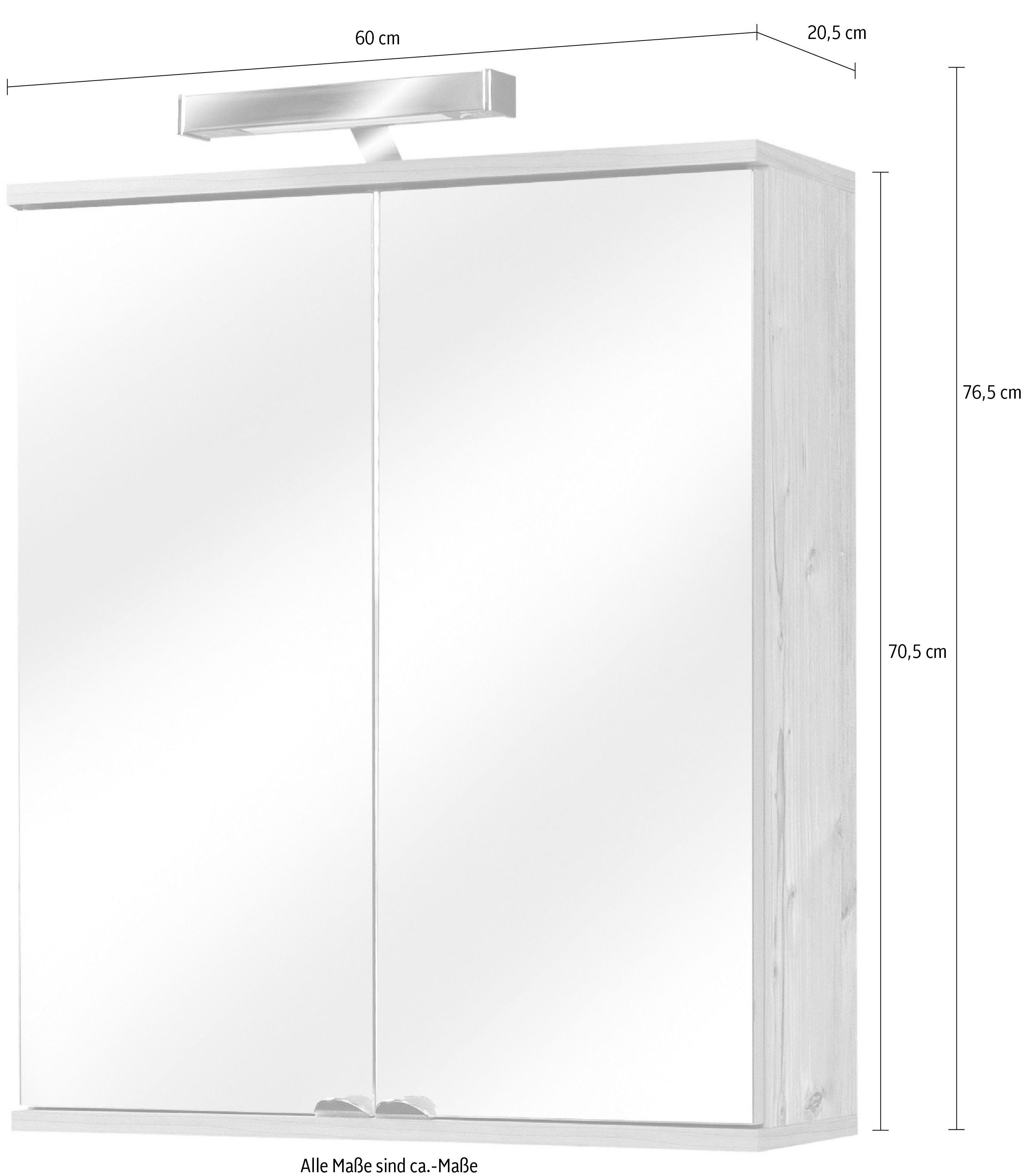 Schildmeyer Spiegelkast Isola Breedte 60 cm, 2-deurs, ledverlichting, schakelaar-/stekkerdoos