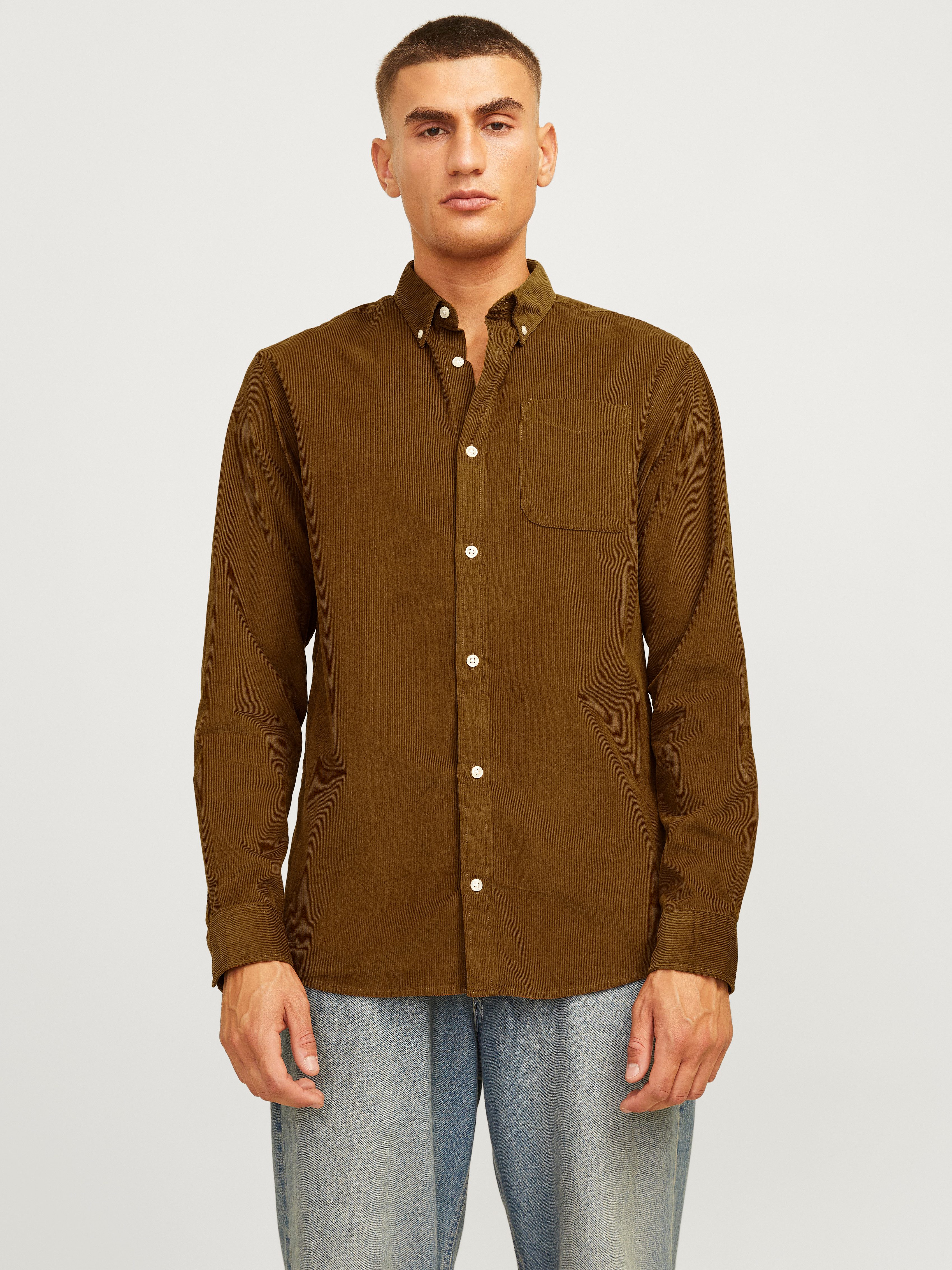 Jack & Jones Overhemd met lange mouwen JJECLASSIC CORD SHIRT LS SN heren overhemden maat S bruin