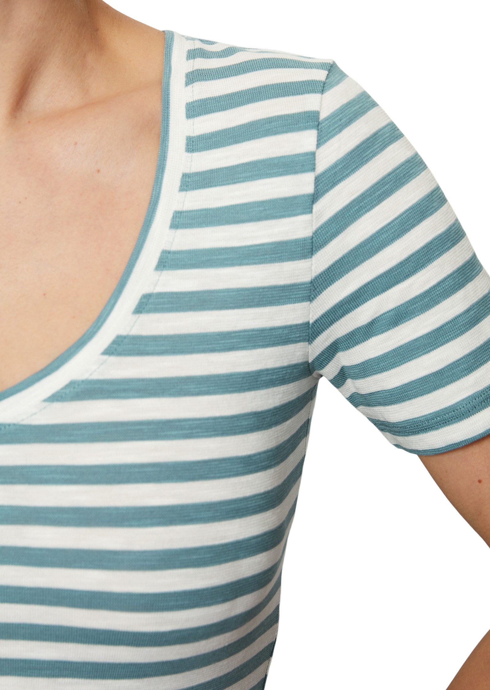 Marc O'Polo T-shirt afgeronde v-hals, losgebreide slub-jersey kwaliteit