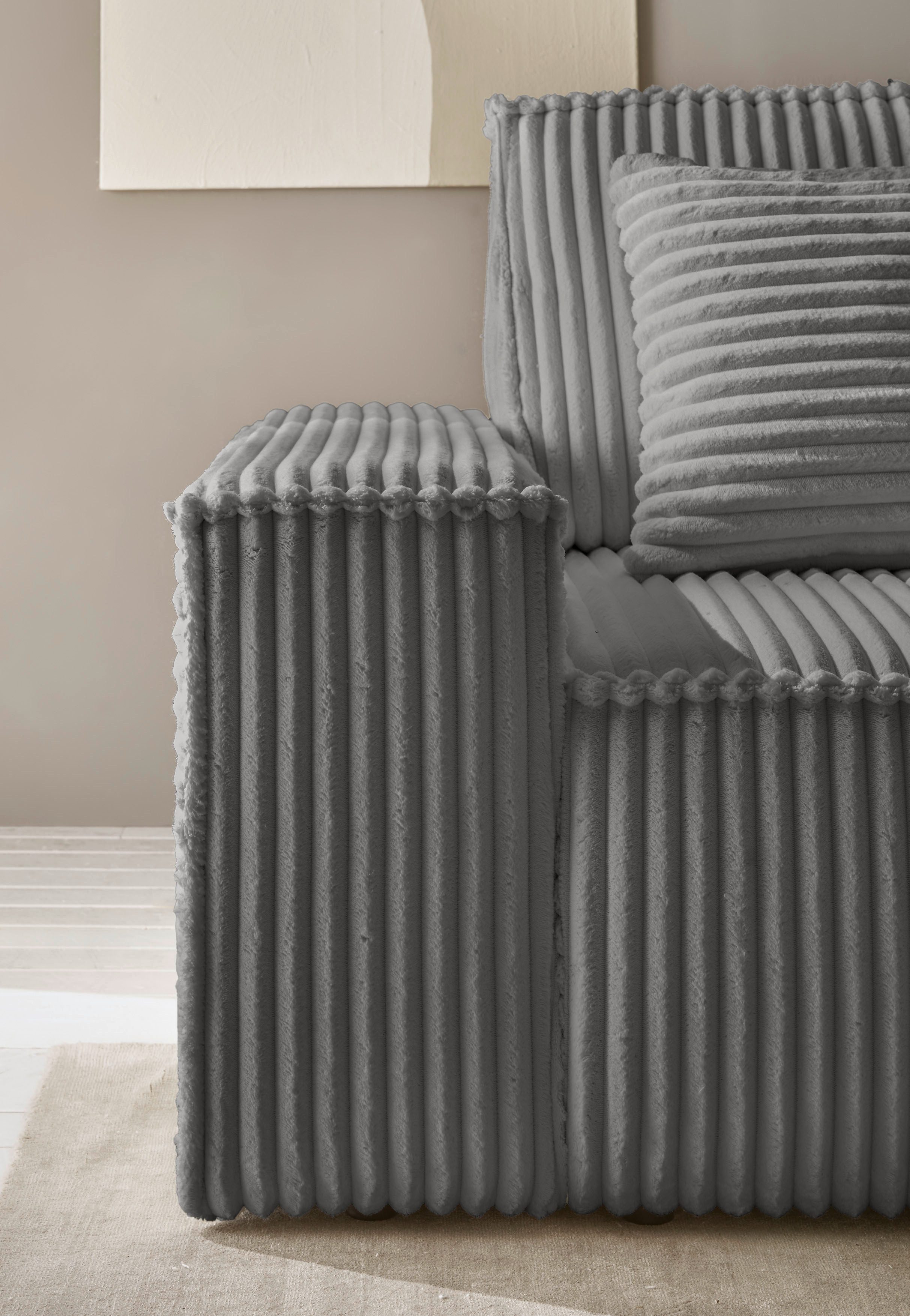 andas Hoekbank Finnley slaapbank 267 cm in Bouclé, fijne structuur en cord, L-vorm