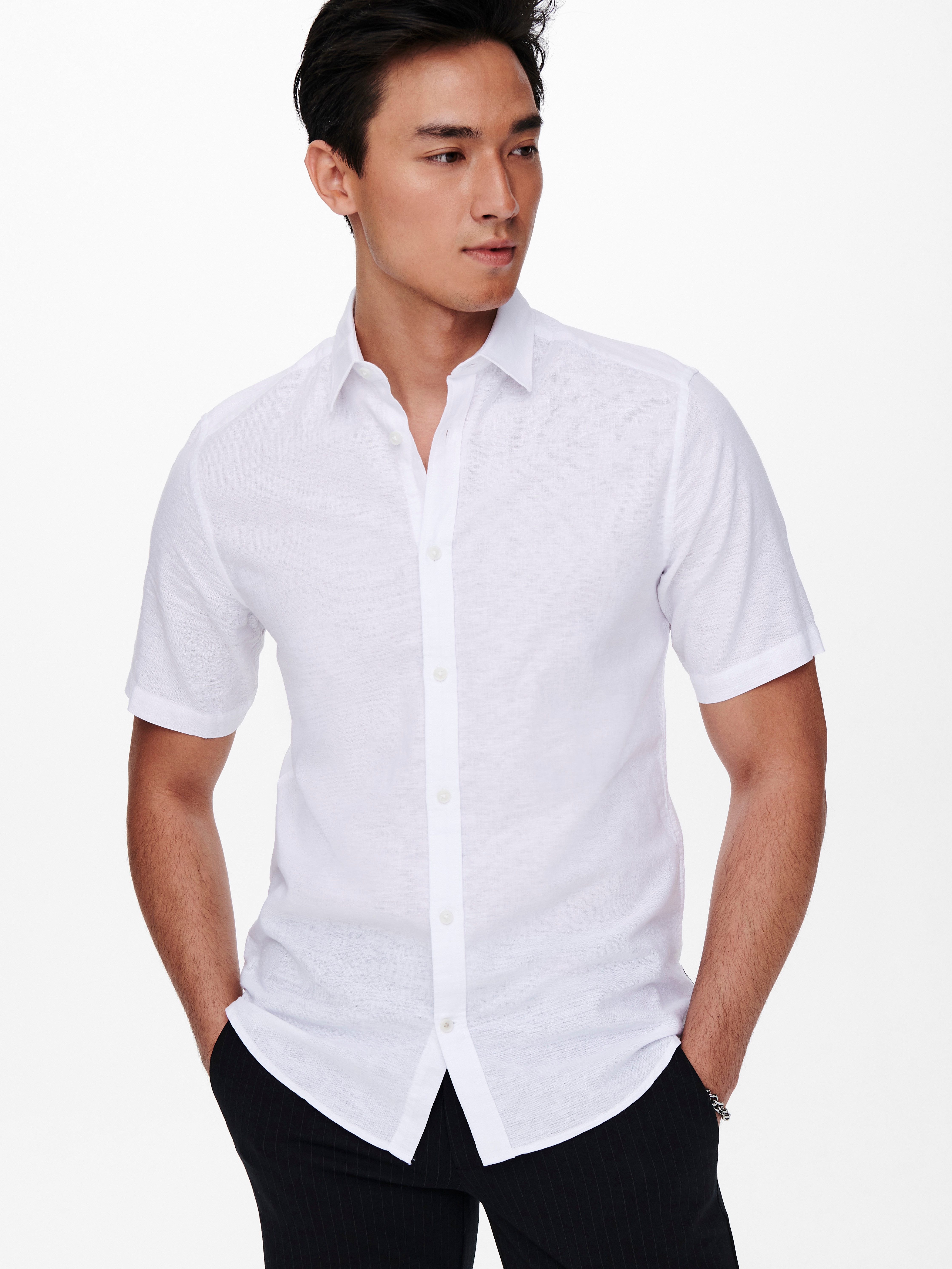 ONLY & SONS Overhemd met korte mouwen ONSCAIDEN SS SOLID LINEN SHIRT NOOS