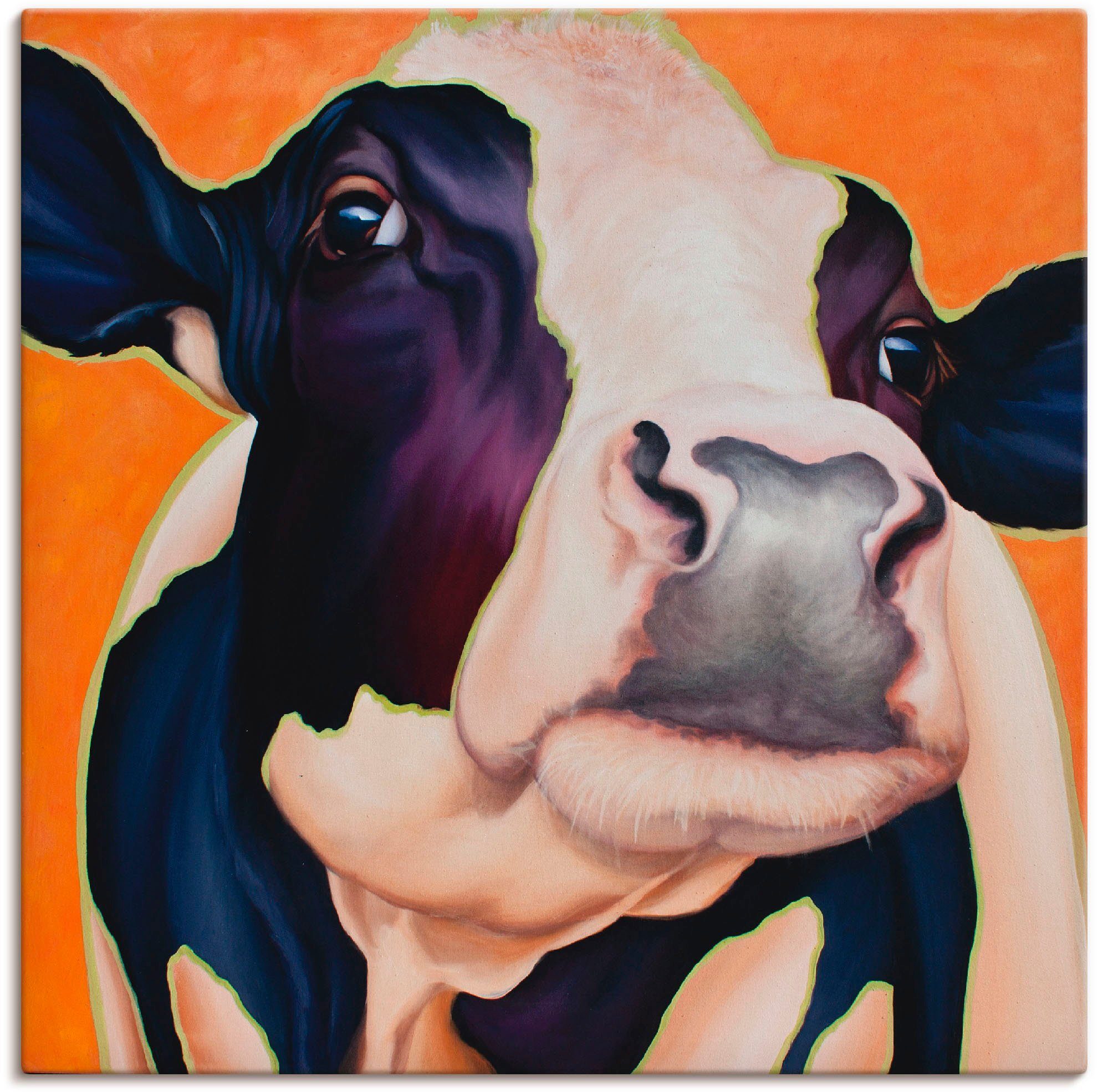 Artland Artprint op linnen Koe roze gespannen op een spieraam foto schilderijen maat 30 cm x 30 cm oranje